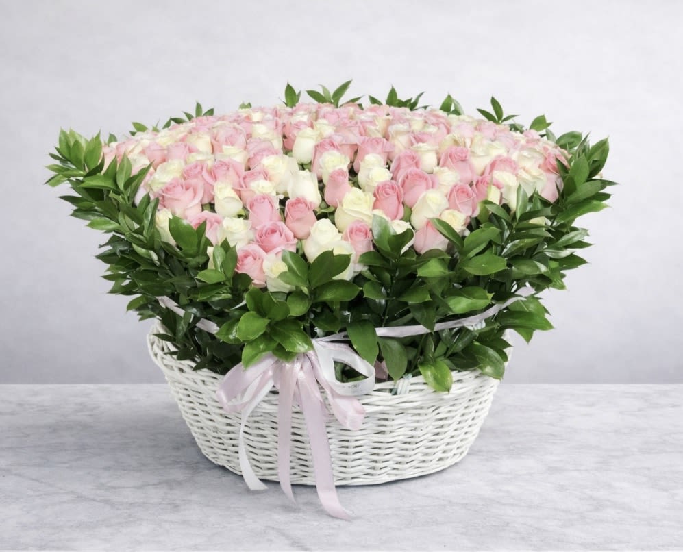 Blush Majesty Heart - An exquisite heart-shaped arrangement featuring premium blush pink and creamy white roses, meticulously designed to create a breathtaking statement of love. Overflowing with softness and elegance, Blush Majesty Heart is crafted for unforgettable anniversaries, grand romantic gestures, and once-in-a-lifetime moments. A true signature piece for AZ Flowers &amp; Gifts.