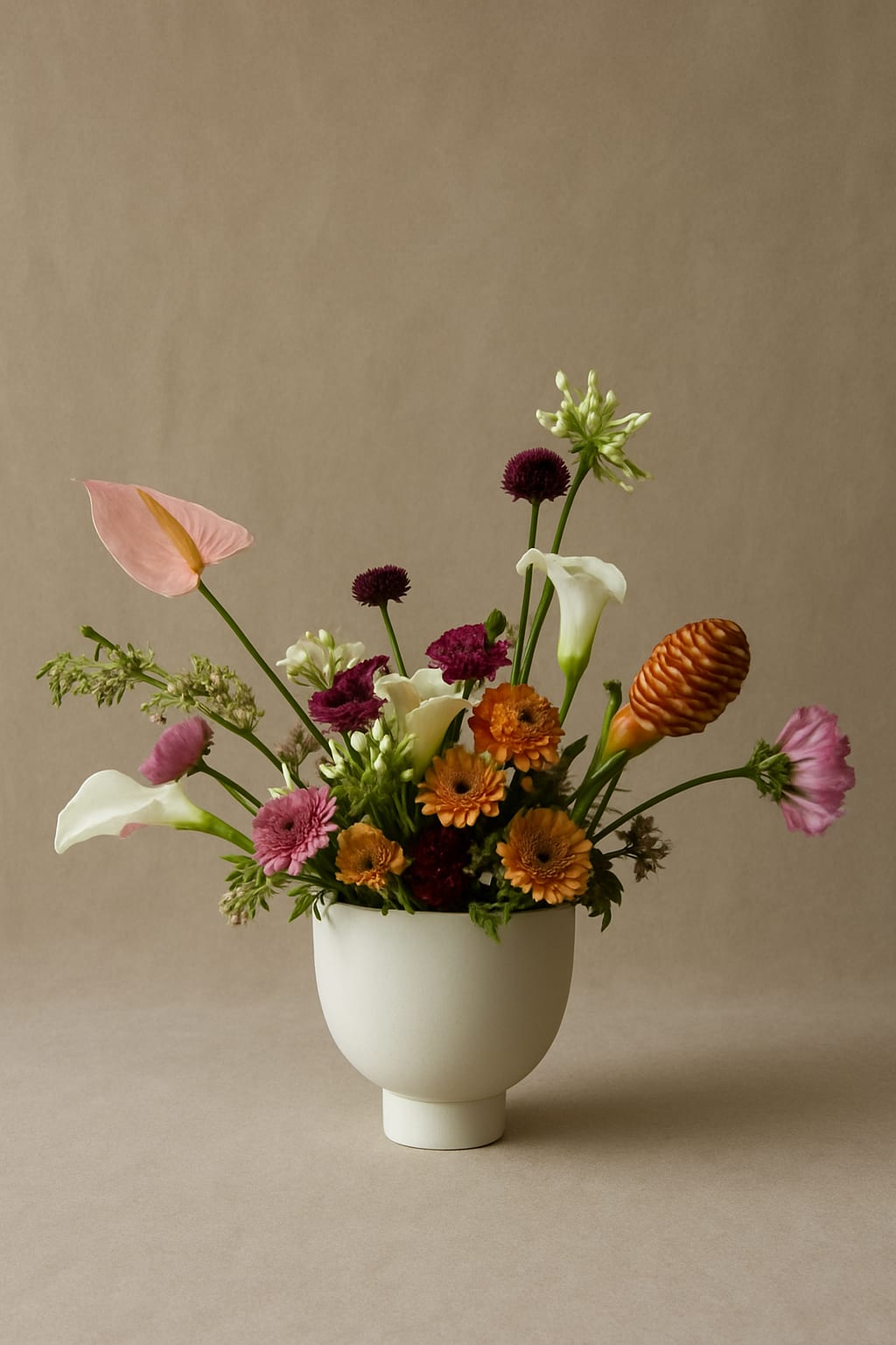 The Bloom Affair - Elegant and impactful, gerberas, anthuriums, lillies and more Paired with a  large ceramic footed vessel, these make quite the statement!