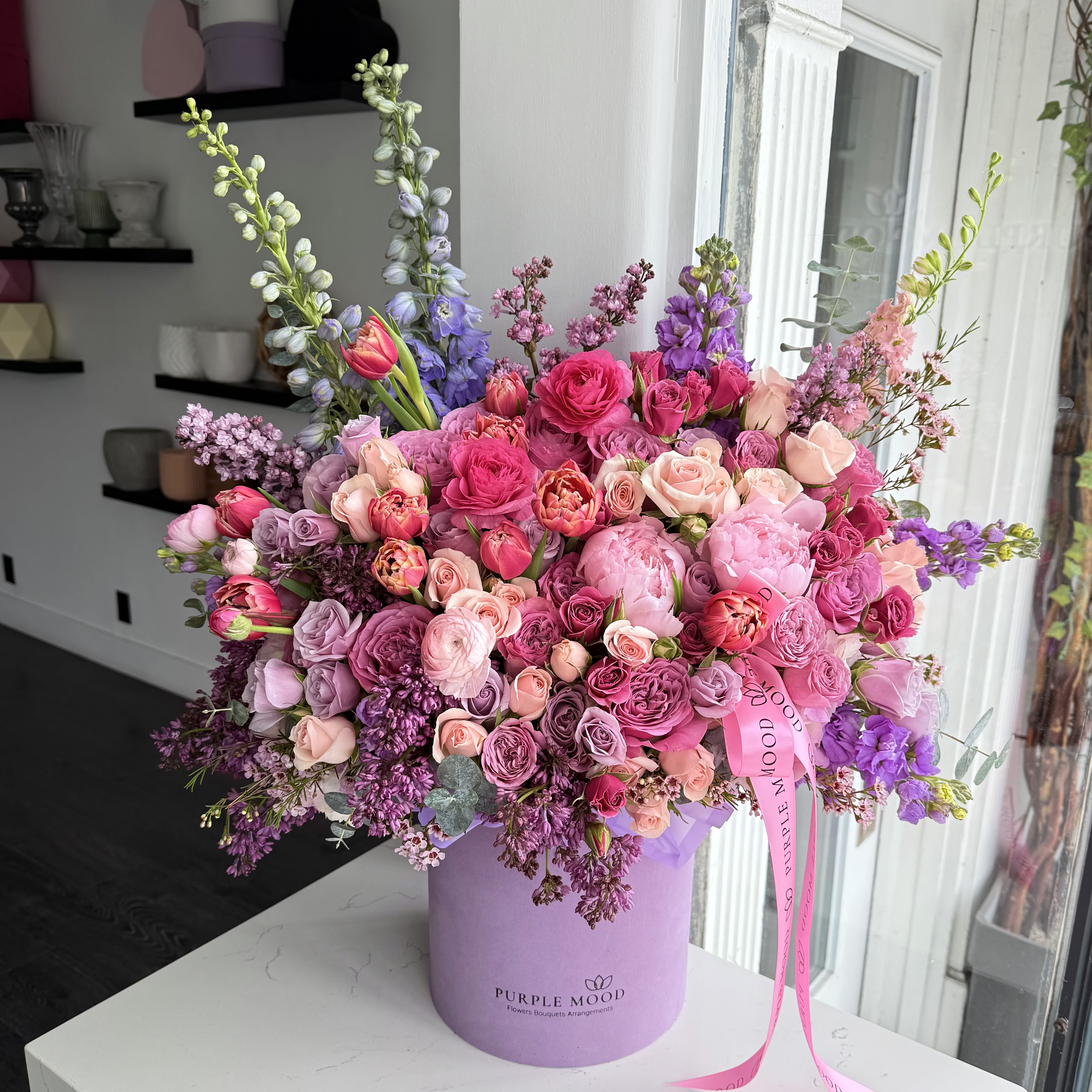 Purple Storm - Purple Velvet box with mixed flowers