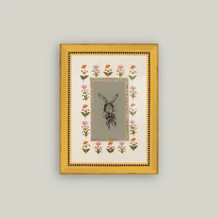 Petal Lane Framed Rabit - 6x5 antique styled rabbit themed picture,  suitable as an add on for Easter or a new baby!