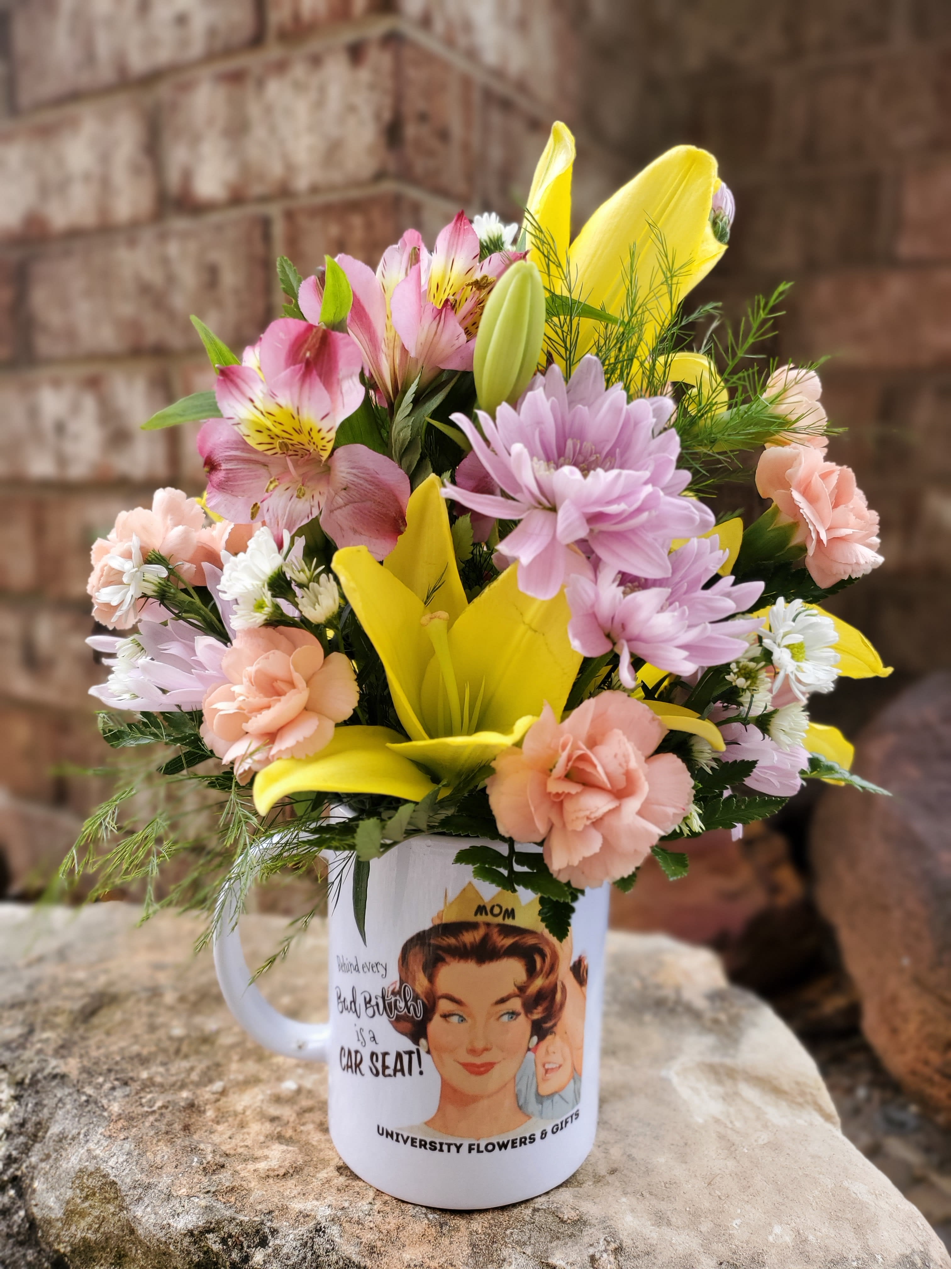Carseat Baddie - For the moms jamming 90's R&amp;B with their toddlers in the backseat, we see you Carseat Baddies! Our locally design custom coffee cups are a great gift, for the flowers AND the Cup!!