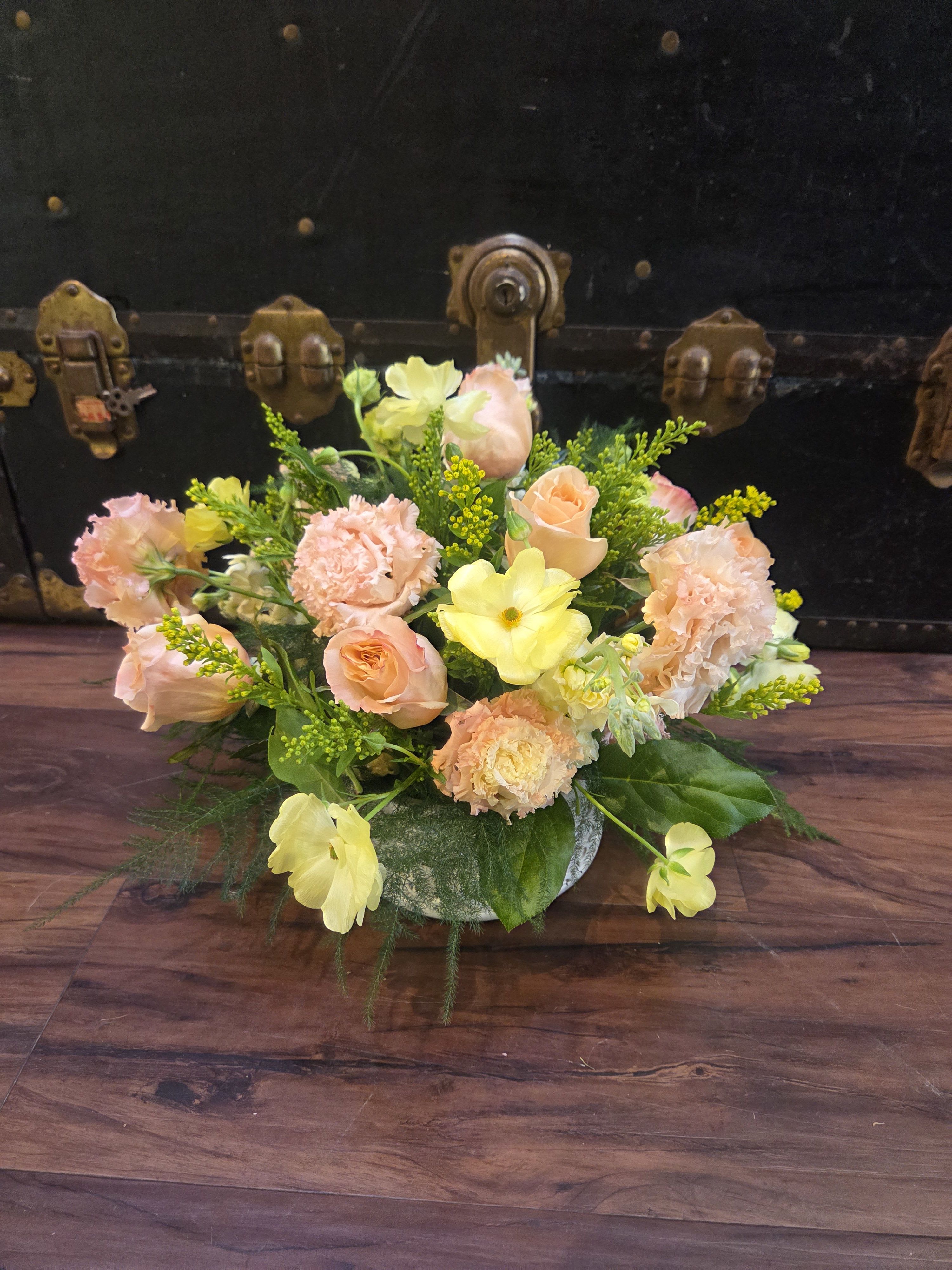 Spring Breeze  - Low profile 360⁰ design, appropriate for any location. 16-18" wide x 10-12" tall Delicate blooms nestled in luscious foliage. 