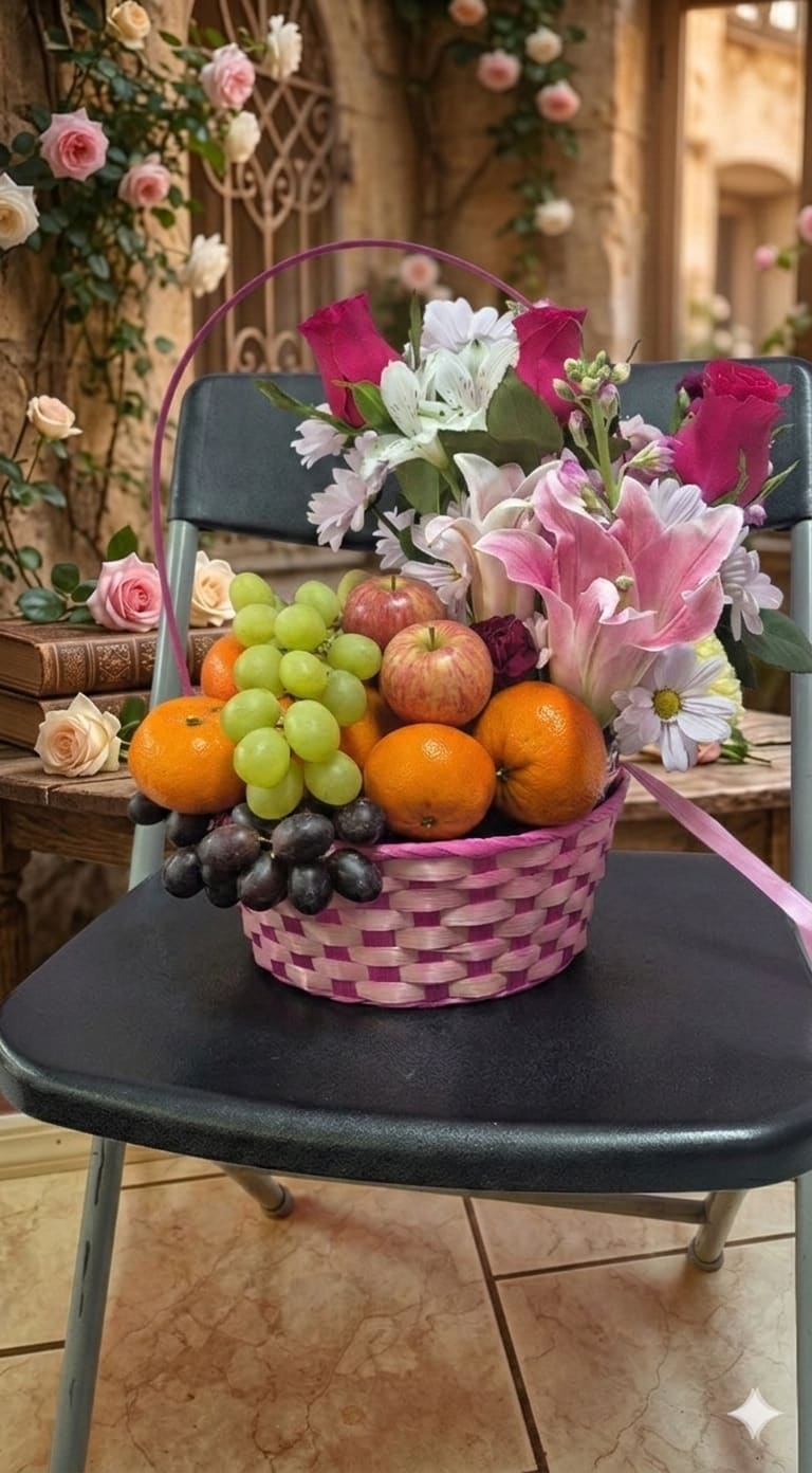 fruit and flower basket - Fresh fruit and flowers for a special person