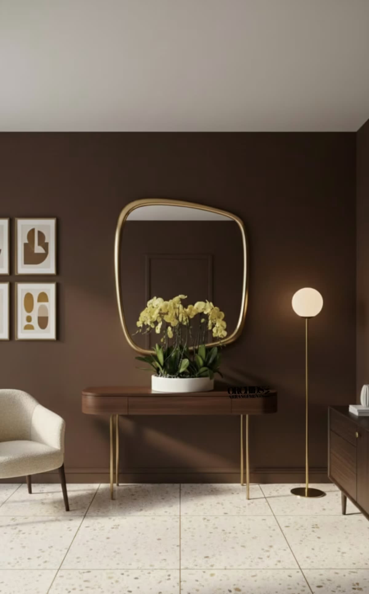 Peach Phalaenopsis Orchid  - This elegant Seven Peach Phalaenopsis Cascade orchid arrangement creates a striking vertical presence, making it ideal for grand interiors and modern living spaces with a vase 19.5" D X 4" T. 