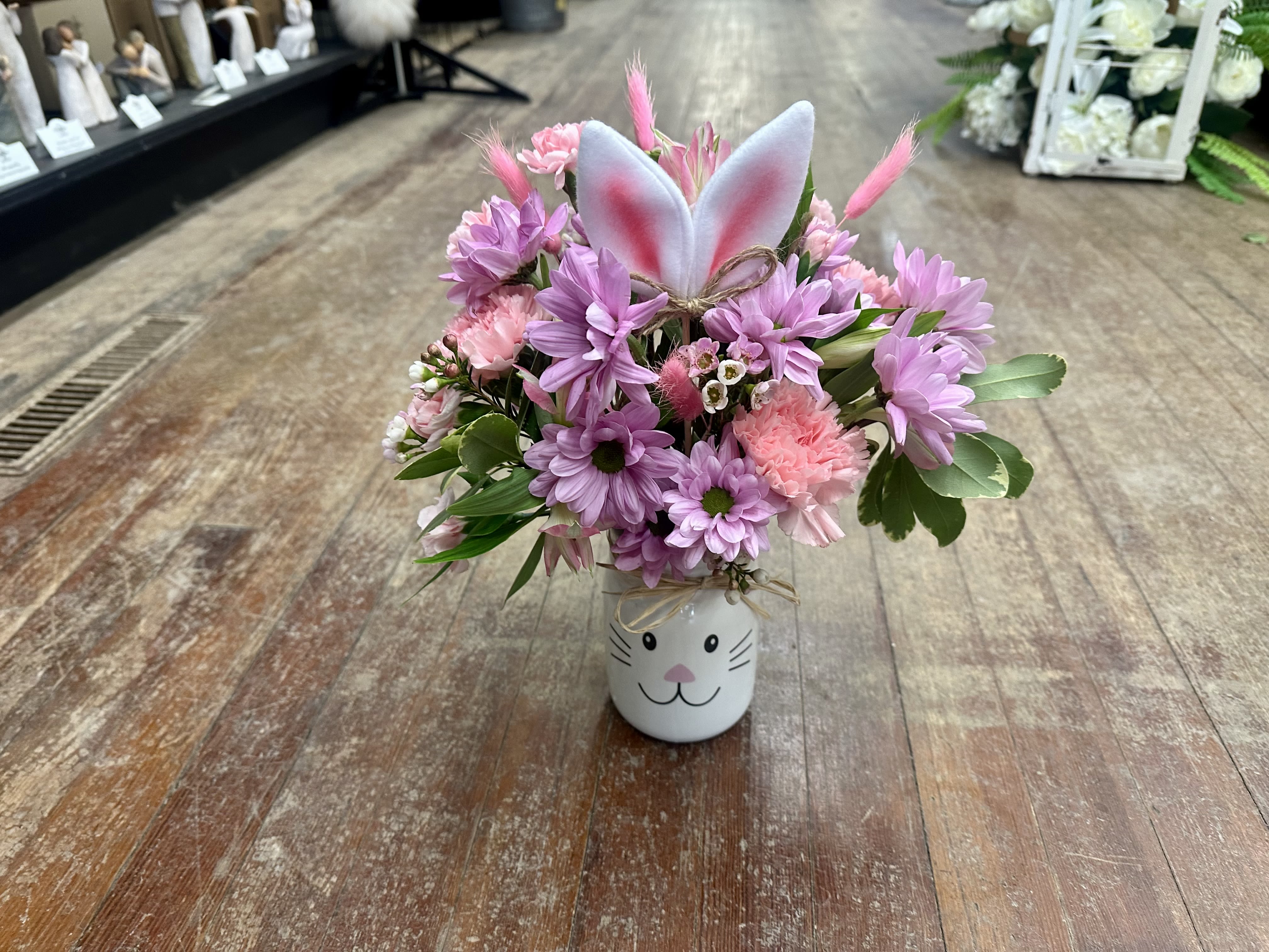 Bunny in bloom  - Bunny mason jar with pastel pinks and lavenders for the perfect Easter touch 