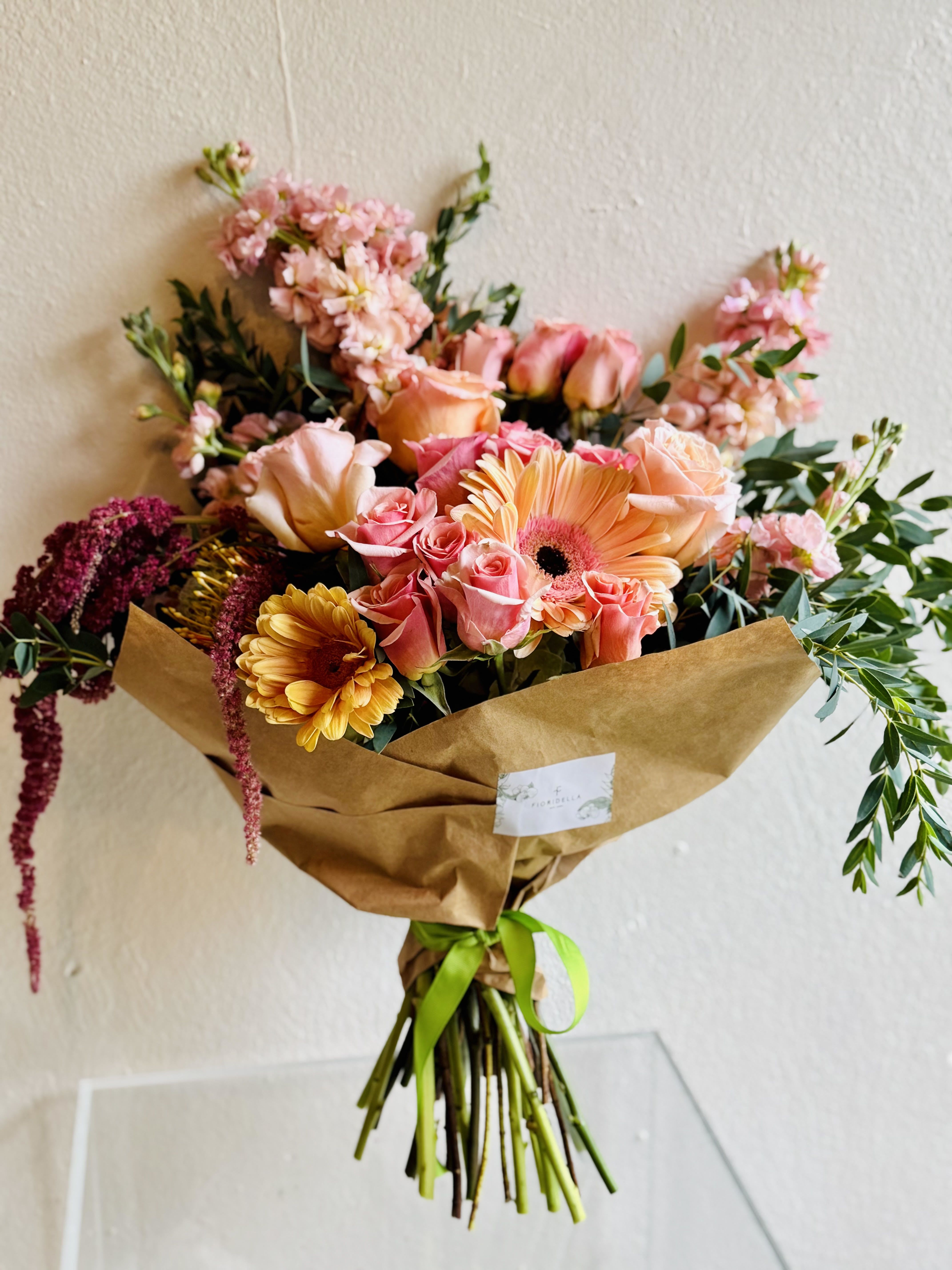Early Fall Bouquet - A beautiful early fall soft tangerines, greens and neutral colors bouquet to lighten up anybody's day!