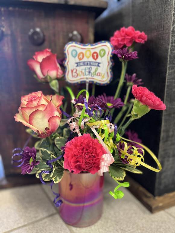 Birthday Time! - Celebrate a birthday with this fun &amp; colorful arrangement with an Ombre container! 