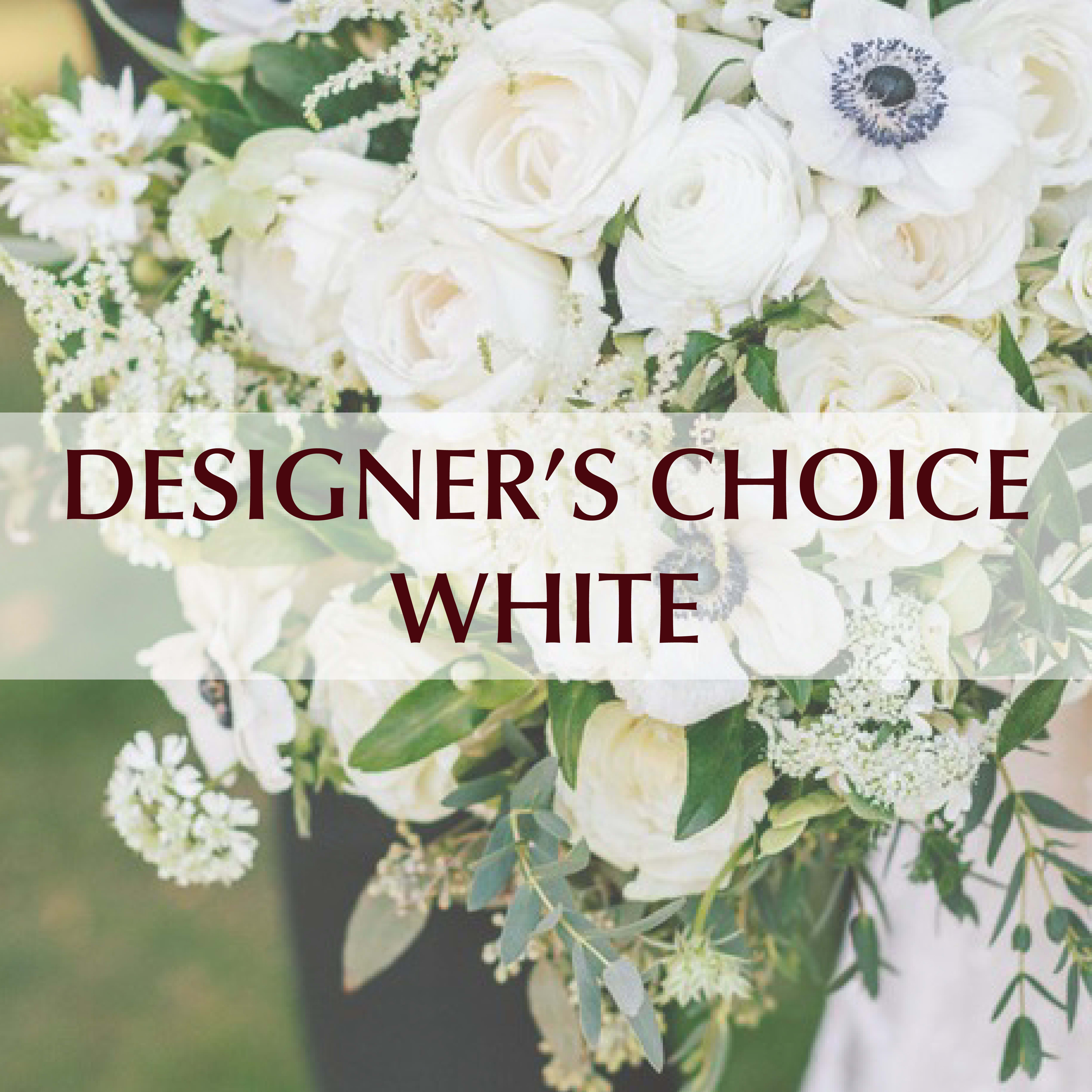 Designer’s Choice - White - A sophisticated all-white palette, offering a classic and graceful display that embodies purity, elegance, and timeless beauty. Flowers and vases may vary, ensuring a unique and artful arrangement every time.