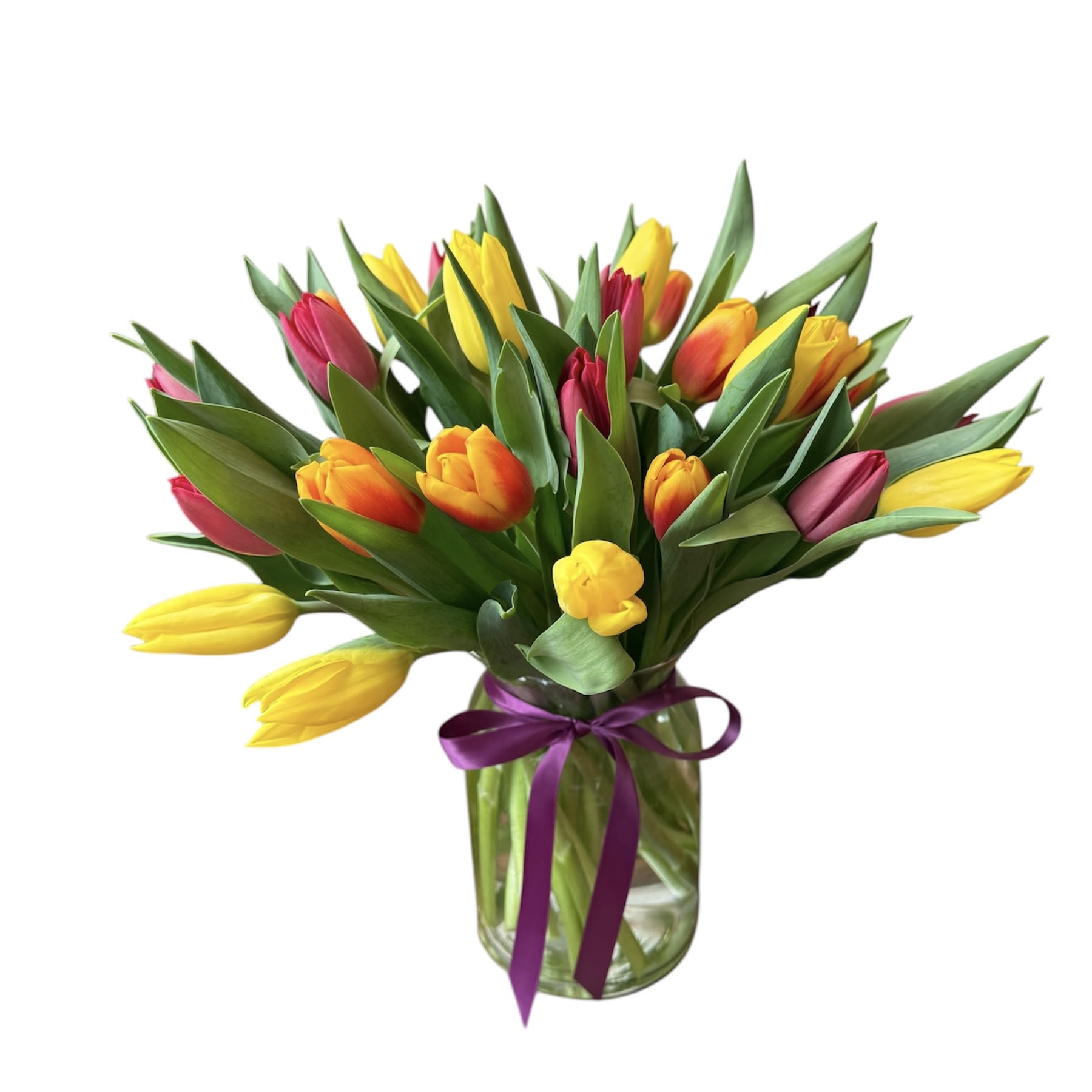 Spring Mixed Tulip - Mixed colors of tulips in a glass vase. As shown in photo.