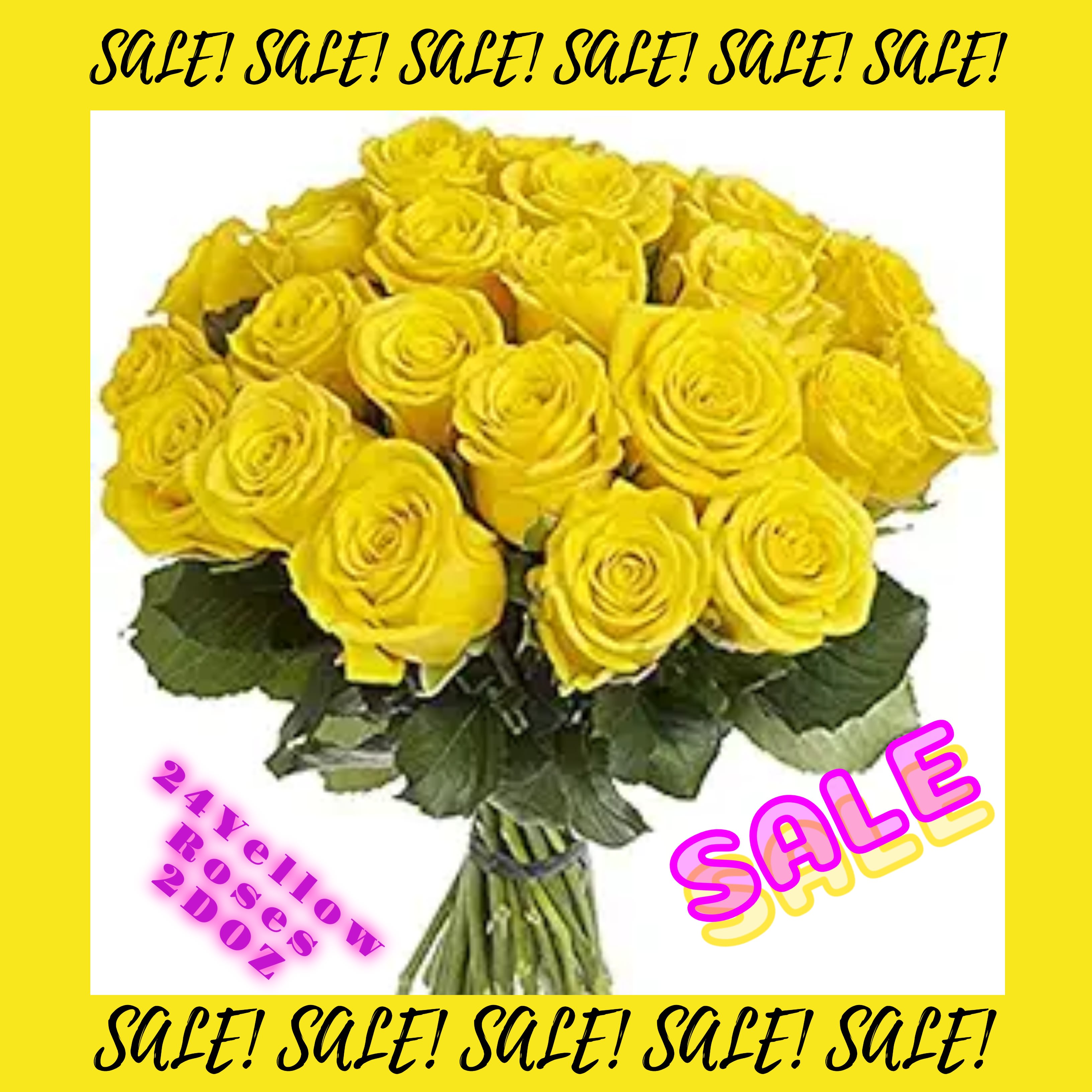 SALE! 24 Yellow Roses  - Want to see them smile? Give them the gift of sunshine! These yellow beauties will bring a bright ray of joy to their day. A yellow rose is a vibrant flower known for its sunny color, which symbolizes happiness, friendship, and joy. 