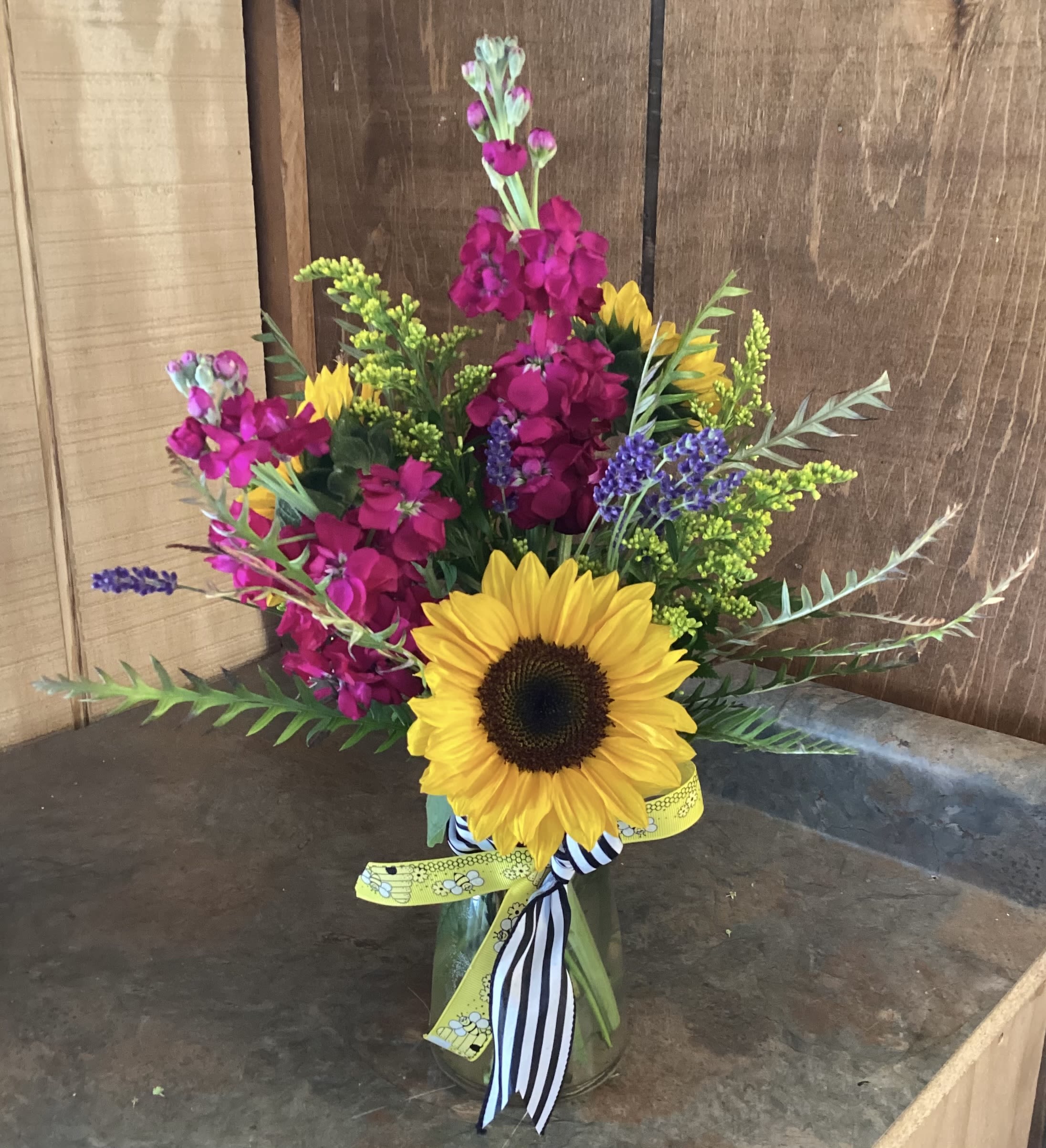 Bee-zy Summer - Sunflowers and Summer mix with Bumble bee ribbon