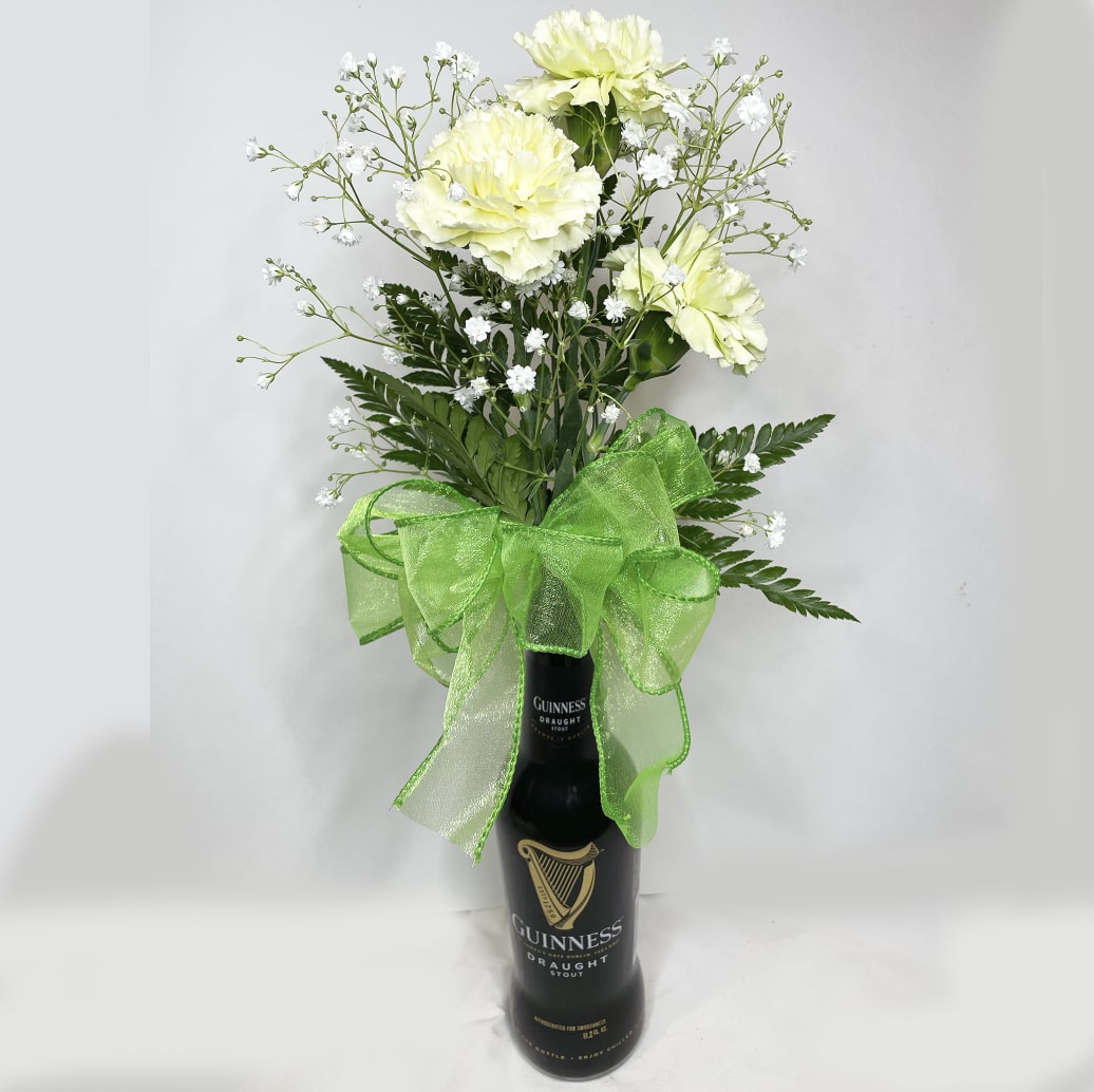 Lucky You - Inspired by Guinness WE HAVE SOLD OUT OF GREEN CARNAYIONS.. we will substitute green mums for this design.