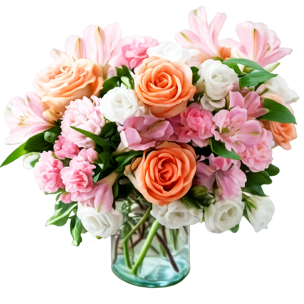 Spring Joy Bouquet - Roses, Alstromeria, Ranunculous, Carnations arranged in a vase