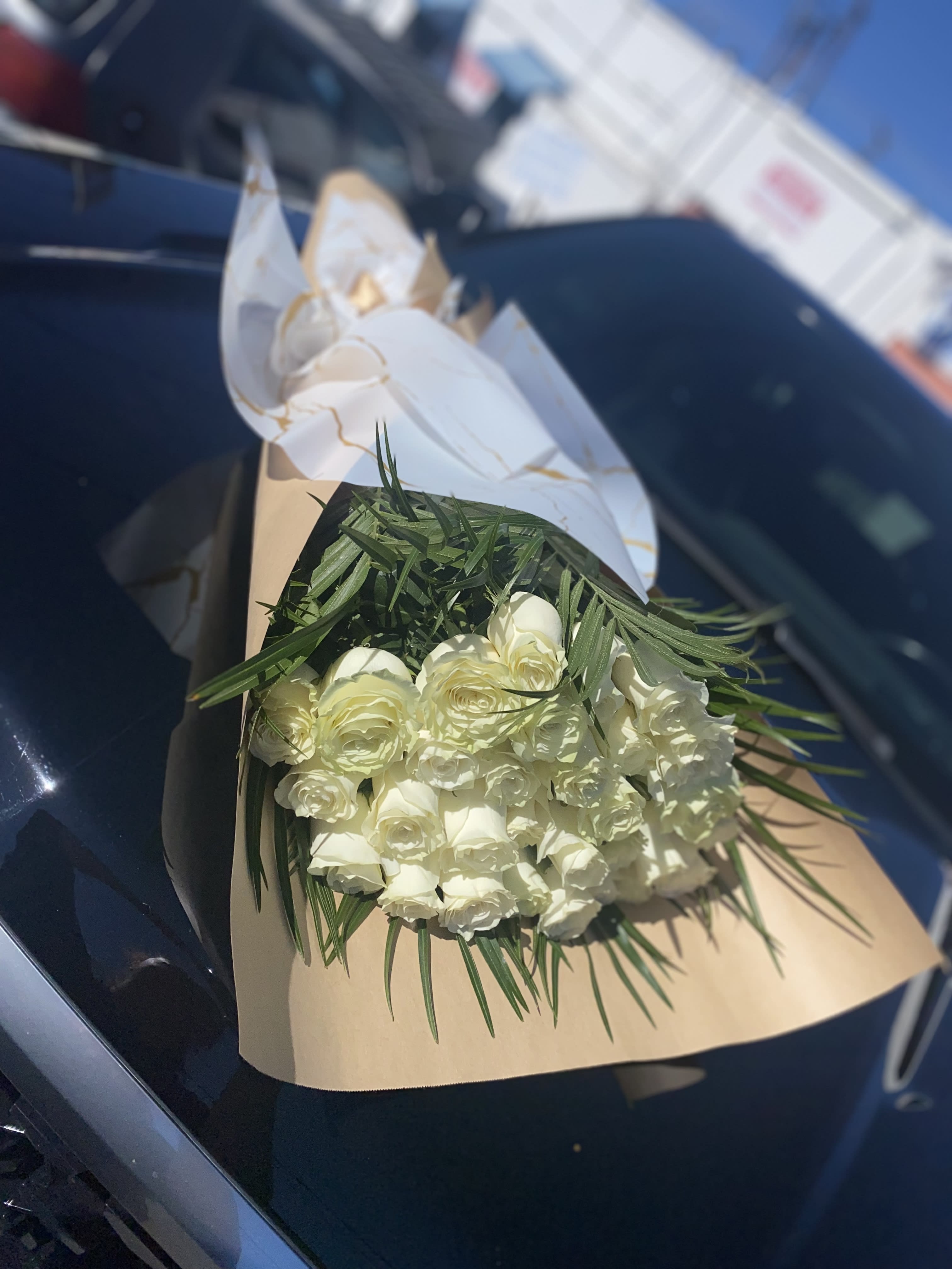 WHITE ROSES BOUQUET #1 - WHITE ROSES BOUQUET TALL WRAPPED