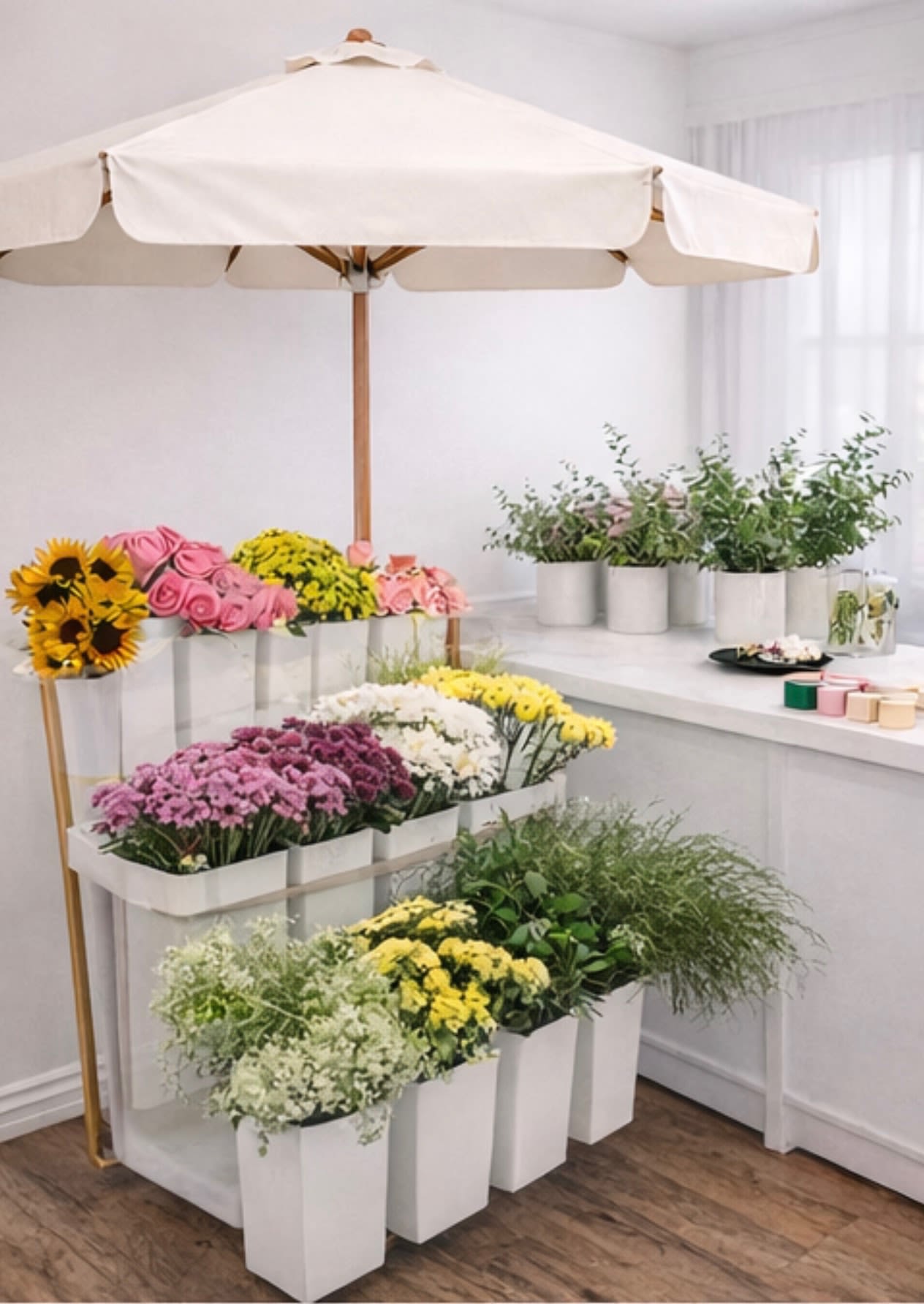 Flow Bar  - Create your own custom bouquet with our Blossoms by Bella Flower Bar a fun, interactive floral experience perfect for events, parties, and special gatherings.  Our flower bar allows guests to choose from a beautiful selection of fresh seasonal blooms and greenery to design their own bouquet. Whether you’re hosting a bridal shower, baby shower, birthday party, corporate event, or pop-up market, the flower bar adds a unique and memorable touch to any celebration.  Guests are guided through the experience where they can select their flowers, build their arrangement, and wrap it beautifully to take home.  Each setup includes a thoughtfully styled flower cart or display filled with fresh florals, greenery, and wrapping materials to create a charming floral station your guests will love. What’s Included  Our Flower Bar setup includes:  • A beautifully styled flower cart or display • Fresh seasonal flowers and greenery • Floral tools and supplies • Wrapping paper and ribbons • Bouquet holders or bags • Setup and breakdown • Guidance for guests