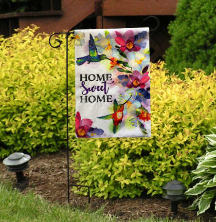 Humming Bird Burlap Garden Flag - Add a colorful, welcoming touch of the season to your home and garden with a premium decorative flag from Briarwood Lane. Our original artwork printed on burlap material designed for outdoor display provides unique designs that are as durable as they are beautiful! Any text is correctly readable on both sides.   *Flag stand sold separately.  Measures 12.5" x 18". 