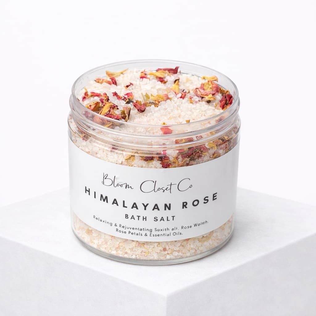  Pink Himalayan Bath Salt  - There is nothing like a luxurious, rejuvenating, and amazing smelling bathing experience! These bath soaks guarantee that experience. Pink Himalayan Rose   Pink Himalayan Salt, Epsom Salt, Rose Essential Oil, Dried Rose Petals Rose and Jasmine Dead Sea Salt, Jasmine Essential Oil, Rose Essential