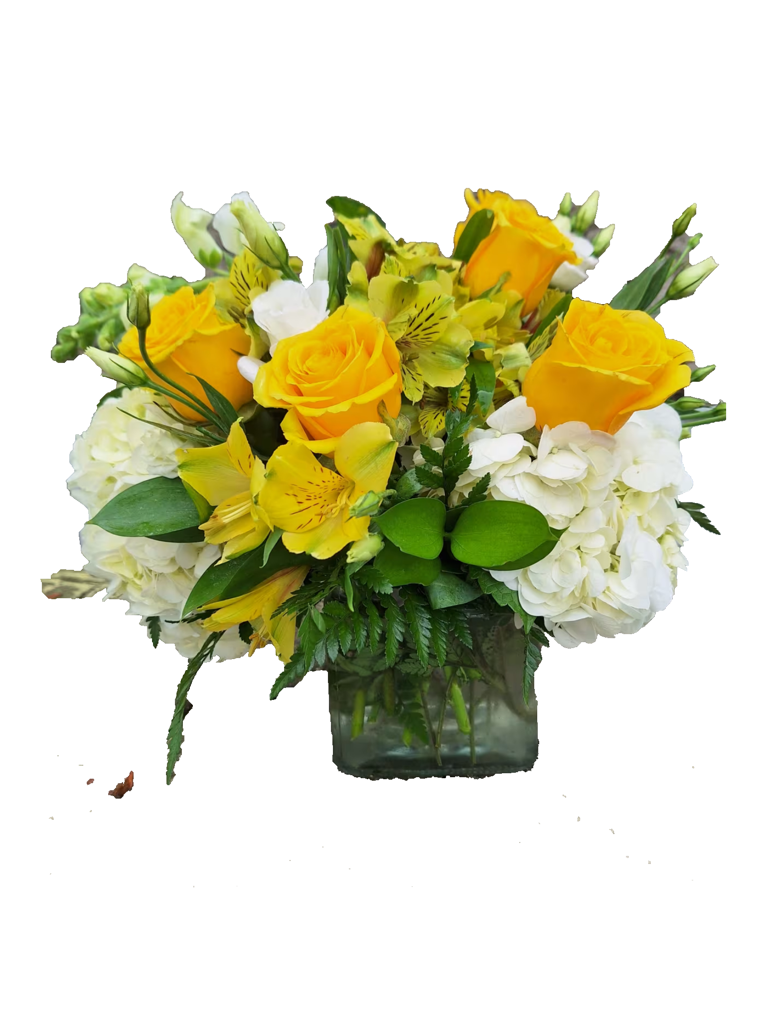  Sunshine Bouquet - Yellows and whites arranged in a cube