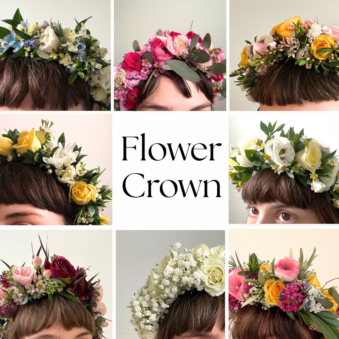 Summer Flower Crown  - Looking to add a touch of whimsy to your look? Try one of on our flower crowns—perfect for any occasion! Each crown features a cheerful mix of colorful, seasonal  blooms and a ribbon for a festive finish. The adjustable ribbon ensures a comfortable, one-size-fits-all fit.  Have a favorite color or flower in mind? Let us know—we’re happy to customize it just for you!