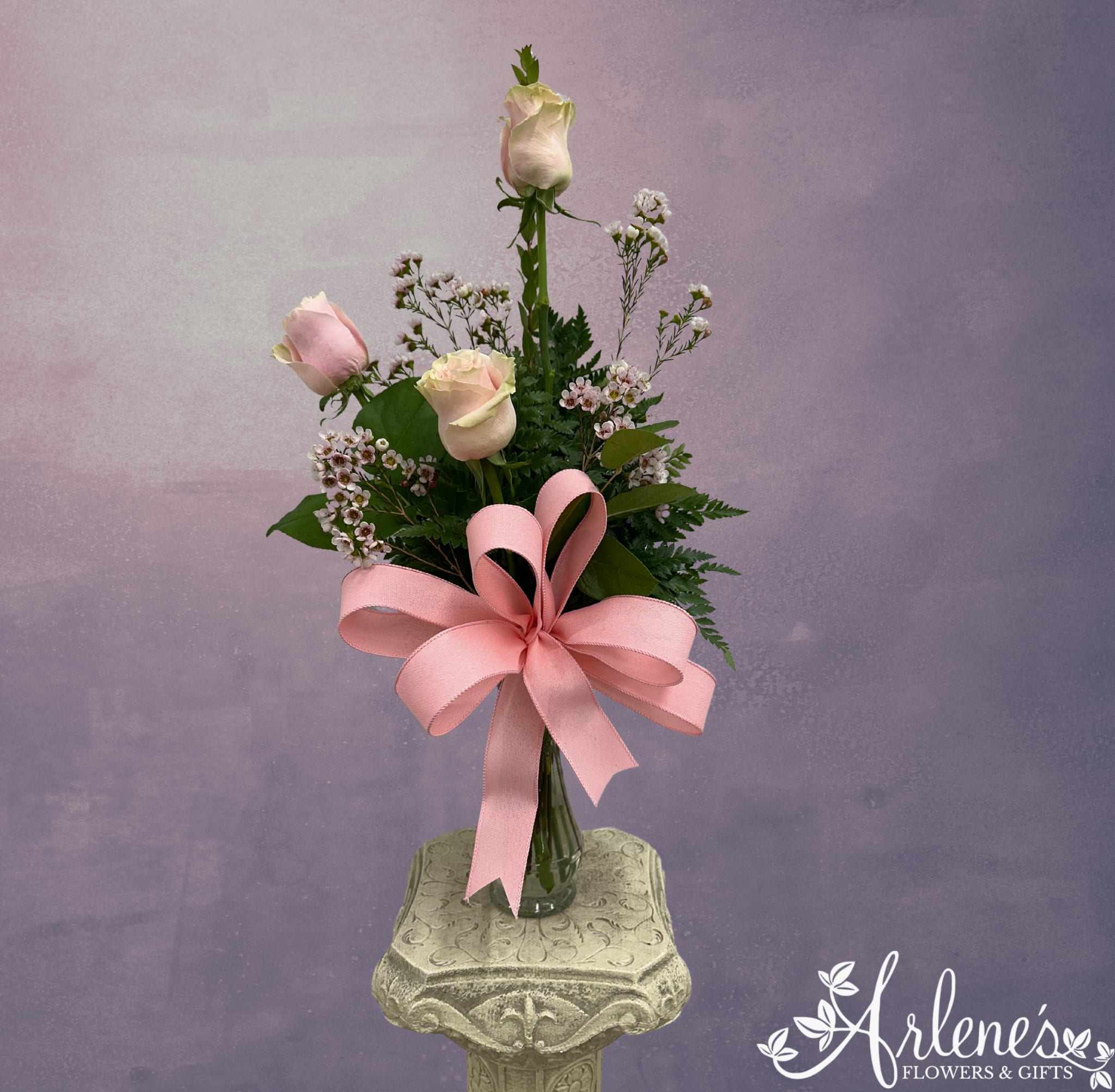 Shades of Pink Rose Trio  - Trio roses traditionally arranged with a beautiful bow and filler flower. Pink colors will vary based on quality and availability.