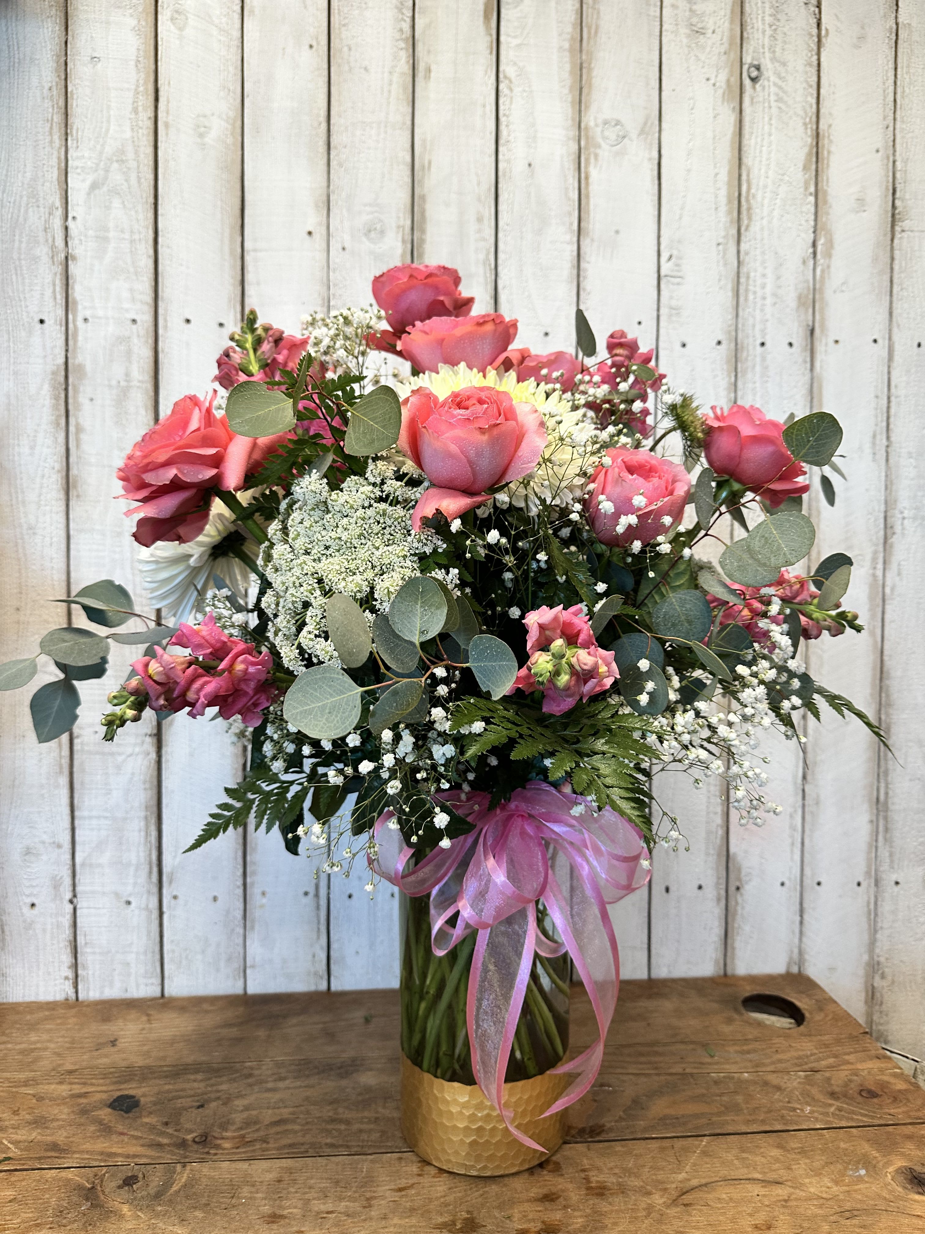 Very Bridgerton style - Dear gentle readers this beautiful Bridgerton inspired arrangement consist of beautiful garden roses snap dragons, delicate guardian, fillers with a variety, a fresh foliage