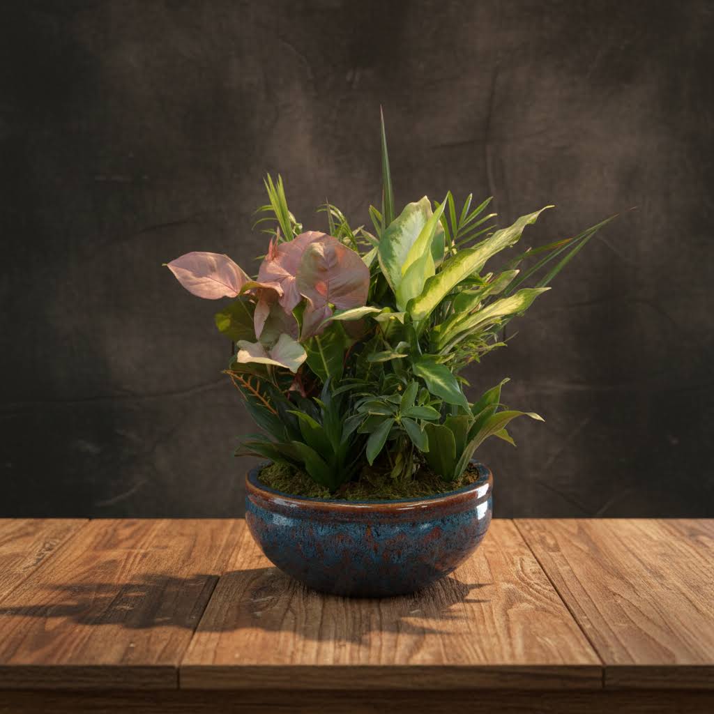 DG95 Ceramic Dish Garden  - Mixed Green Plants In Ceramic Container  Container And Plants Will Vary