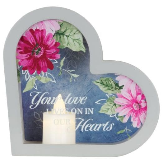 Carson Heart Shadowbox Lantern - 6.5'' Love Lives On - The perfect small shadowbox lantern with LED candle inside. Add an arrangement around this shadowbox to send as an extra special gift!