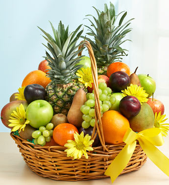 Deluxe All Fruit Basket - Send your caring wishes in a tasteful way to friends or family members with our abundant basket of seasonal orchard-fresh fruit