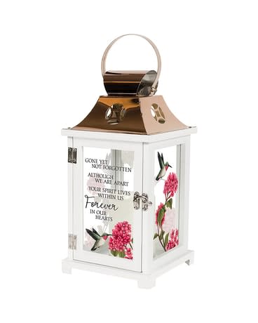 Forever in our hearts 57592 Lantern - "Gone yet not forgotten Although we are apart Your spirit lives within us Forever in our hearts." 6.25"w x 13.5"h x 6.25"d