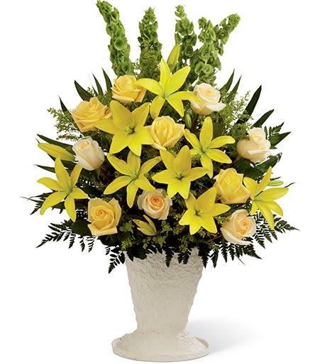 Golden Memories Arrangement  - The Golden Memories Arrangement bursts with sunlit beauty to honor the life of the deceased.