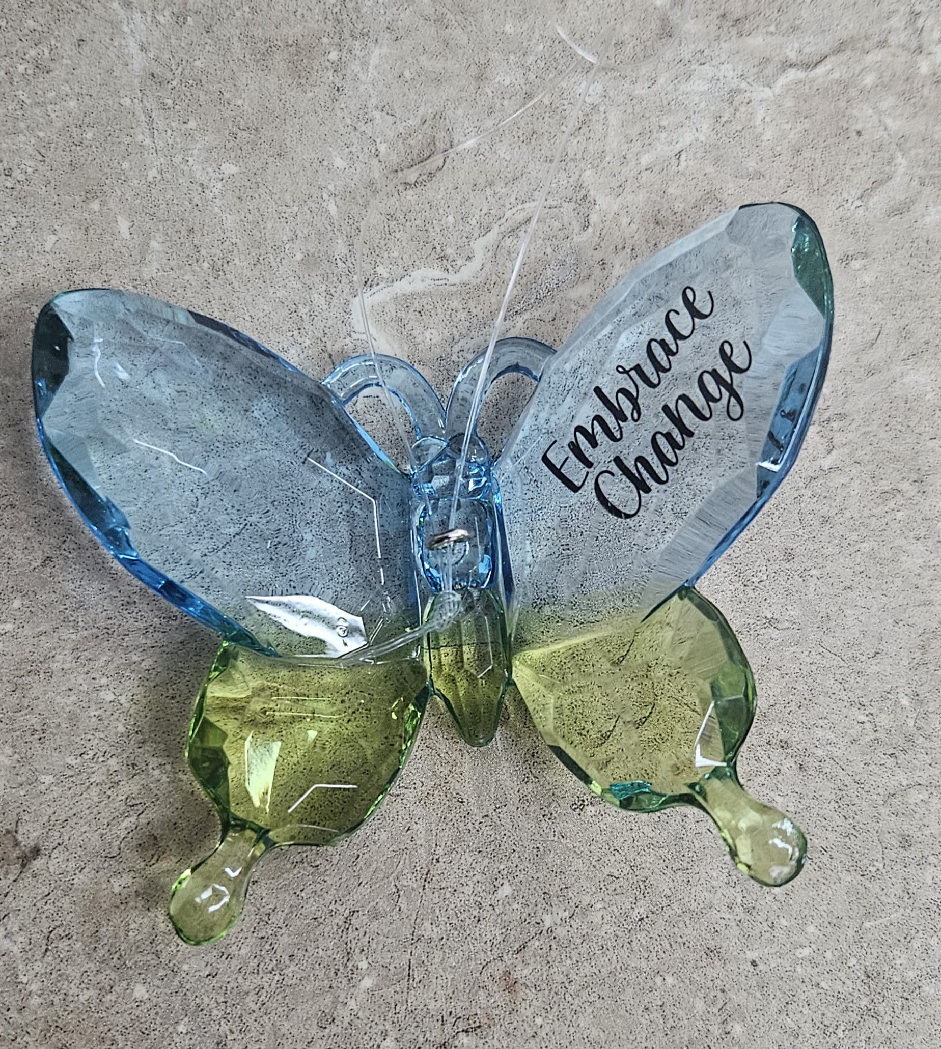 Blue with Green Butterfly - Beautiful blue and green butterfly with quote "Embrace Change"