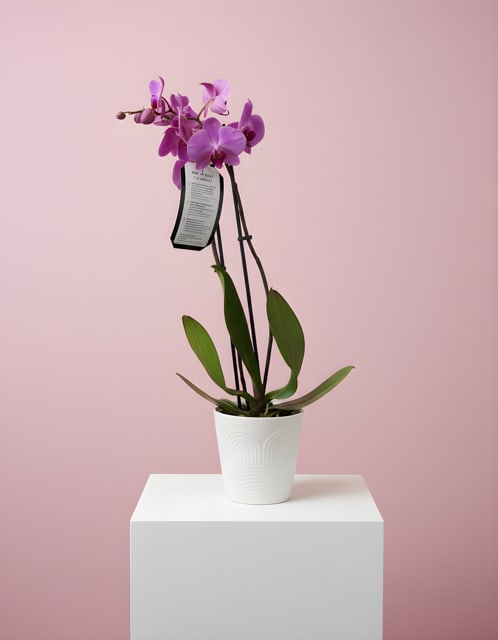 Classic Pink Orchid - A graceful single-stem Phalaenopsis orchid featuring elegant pink blooms that last for weeks. Designed in a modern white ceramic container, this timeless plant adds effortless beauty to any home or office. A sophisticated gift for birthdays, thank-yous, sympathy, or simply brightening someone’s day.
