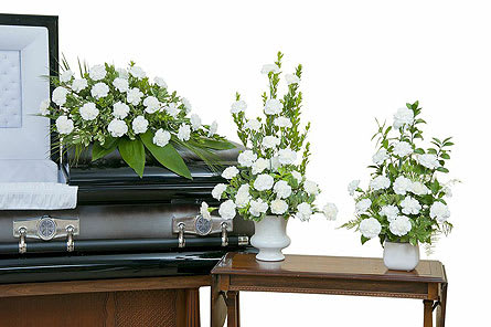 Simple Love Trio - White carnation casket spray urn and tribute. As Shown : TMF-747