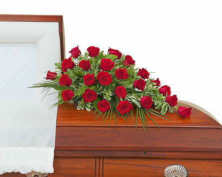 Simply Roses Standard Casket Spray - Two dozen Roses in a casket spray. Approximately 24" wide 16" deep As Shown: 
