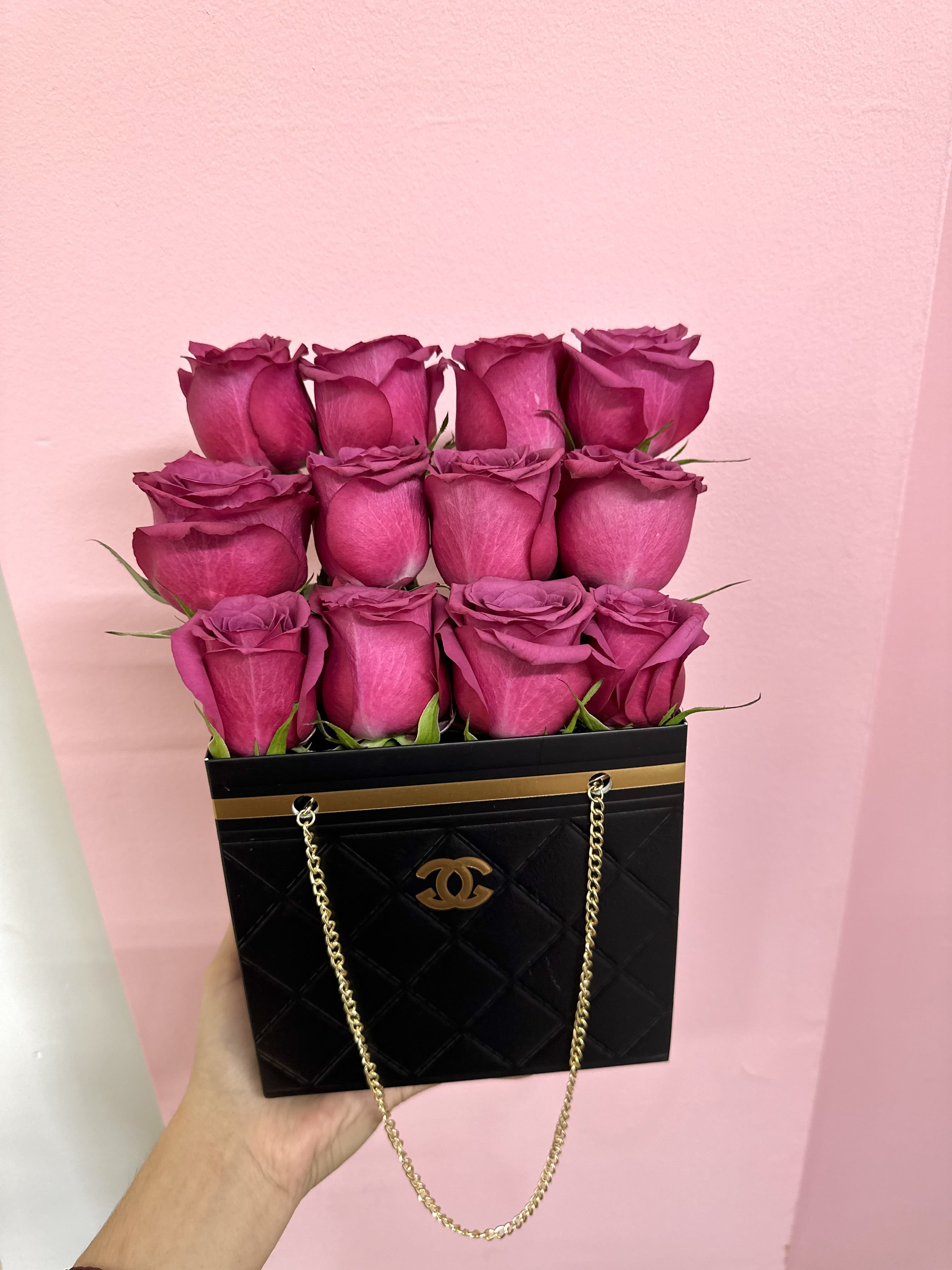 Brand Rose Bag  - Black brand bag with roses