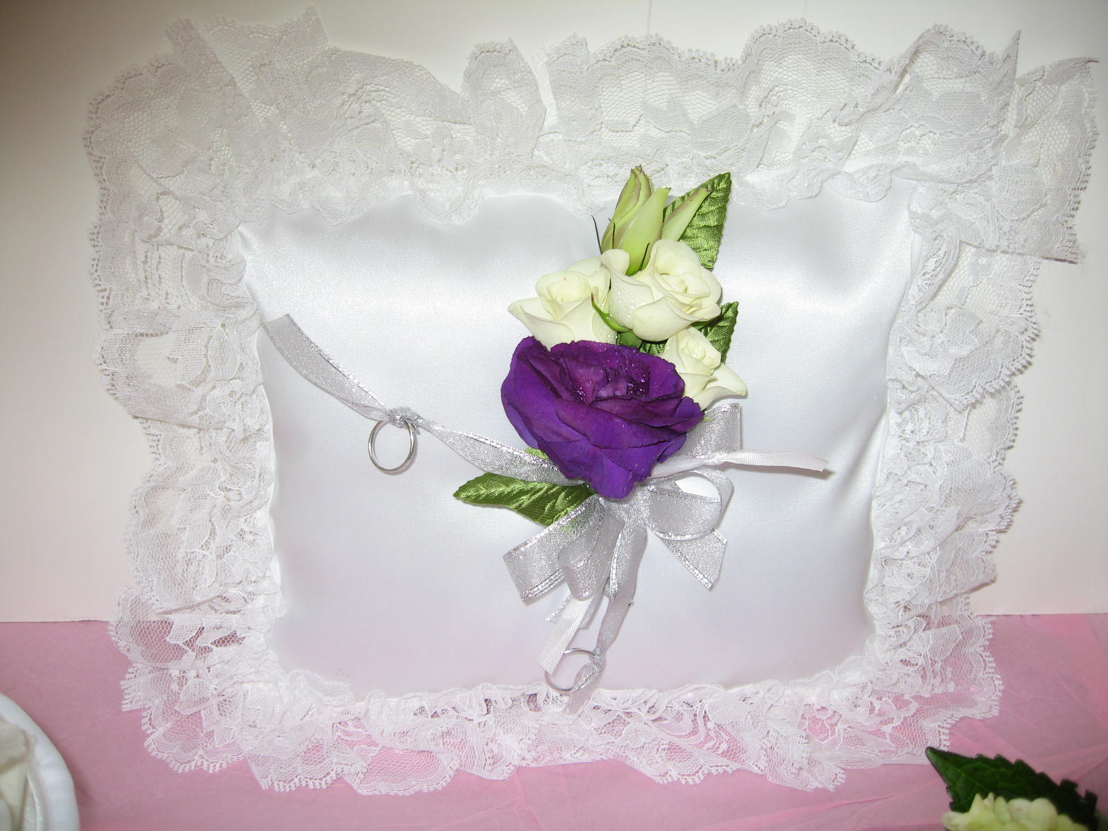 Purple &amp; White Pillow - Spray Roses &amp; Lisianthus