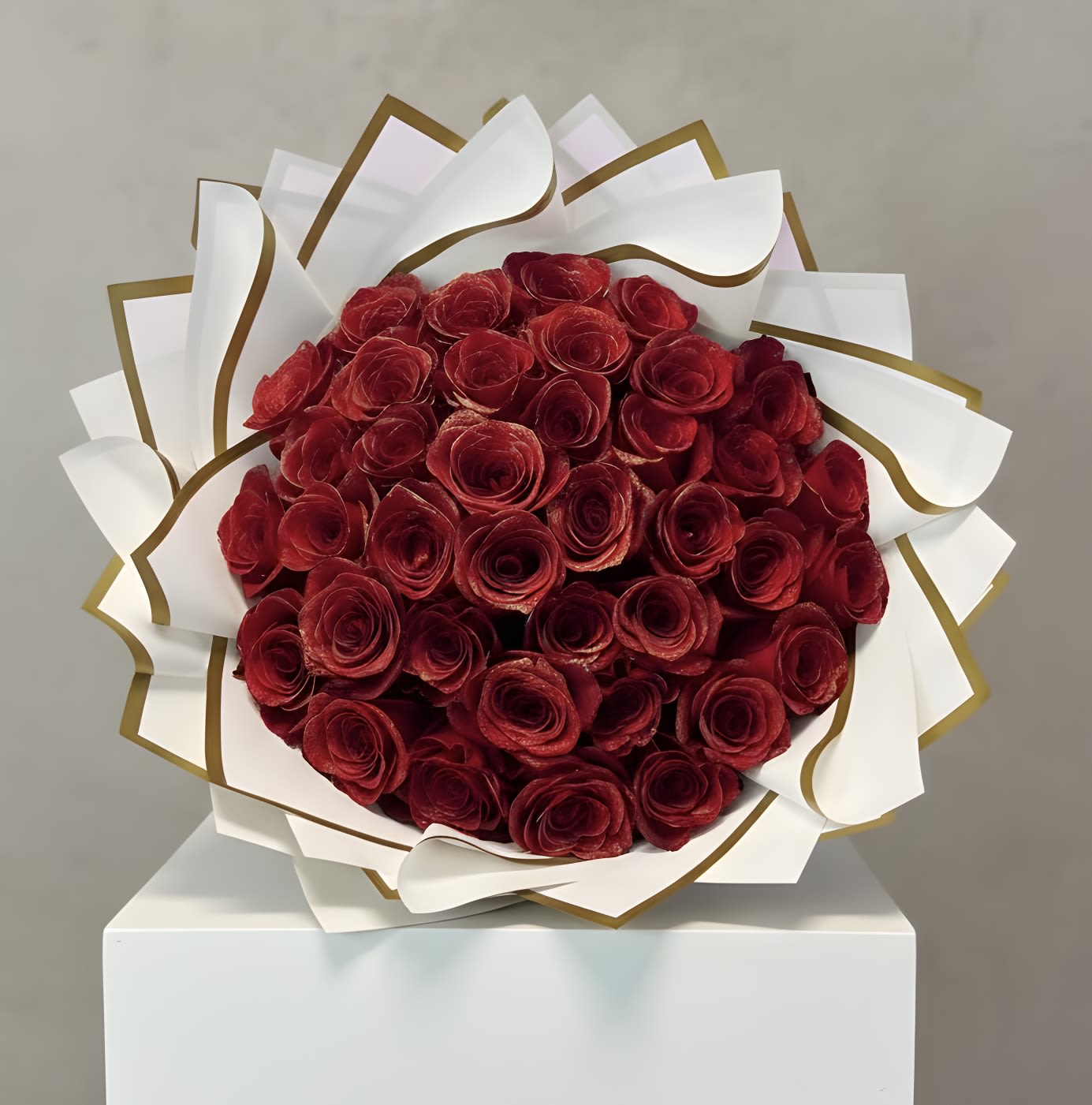 Shiny - Roses enhanced with sparkles, metallic and gold accents, and other embellishments to add shimmer and shine. It's a popular choice for celebratory events like weddings, birthdays, or even festive decor.  STANDARD 24 ROSES DELUXE 36 ROSES PREMIUM 50 ROSES