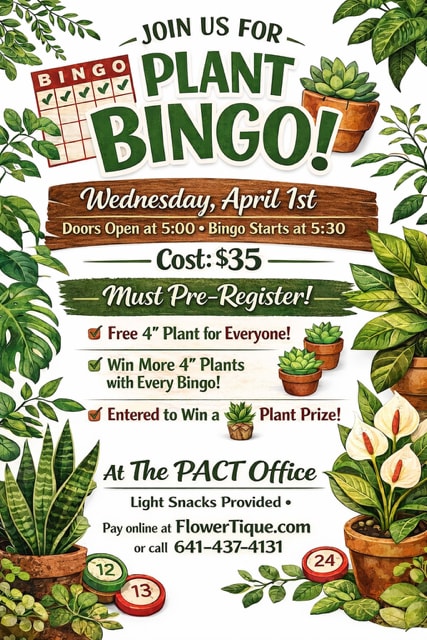 Plant Bingo - Register here for our plant bingo on Wednesday April 1st! Enter your name, address, and phone number as the customer and for the delivery options! 