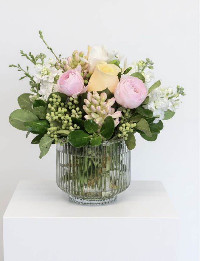 Sweet Spring  - Soft colored blooms of the spring season accented with chartreuse pops of color