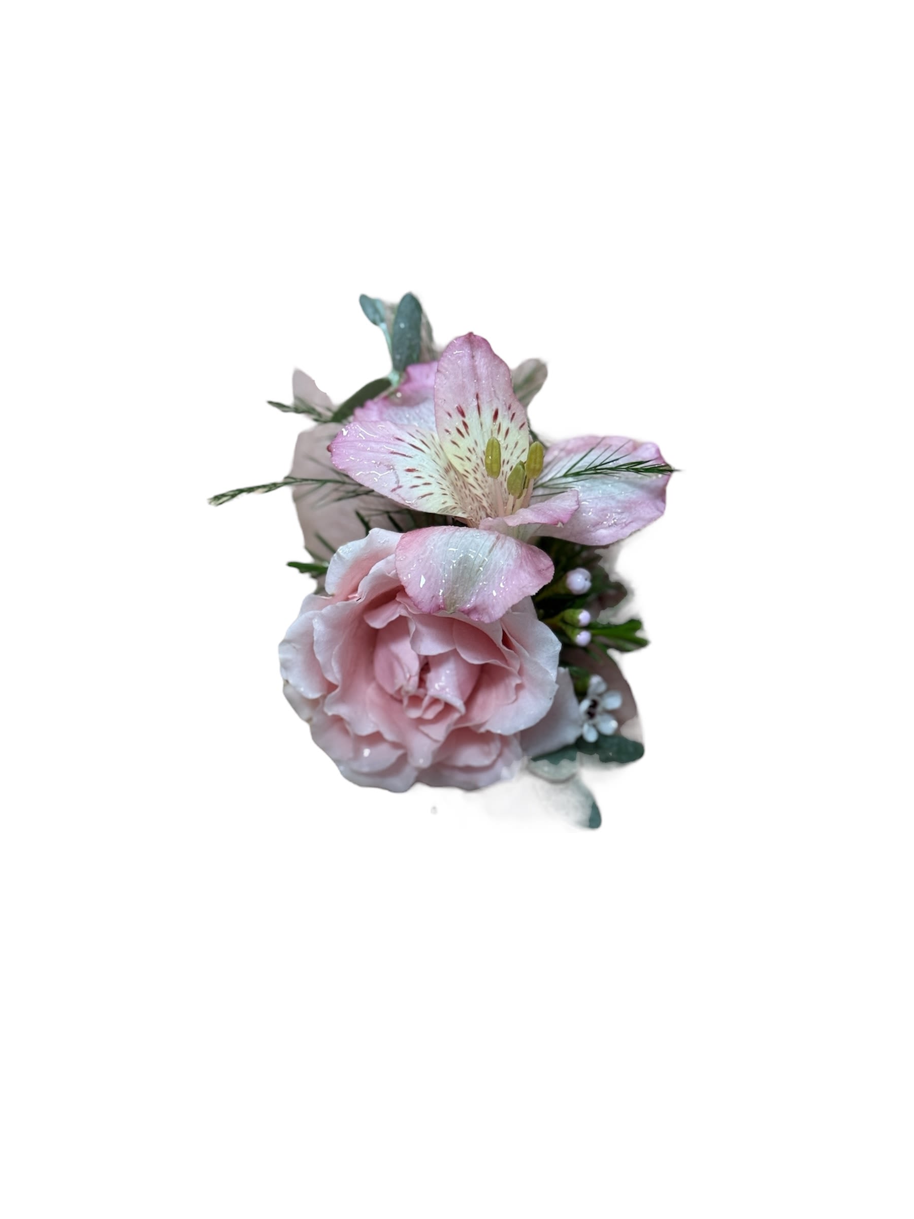 Ring Corsage - A beautiful mix of petite flowers on a ring to wear on your finger! Let us know your color preference and we will do our best to accommodate your preference!