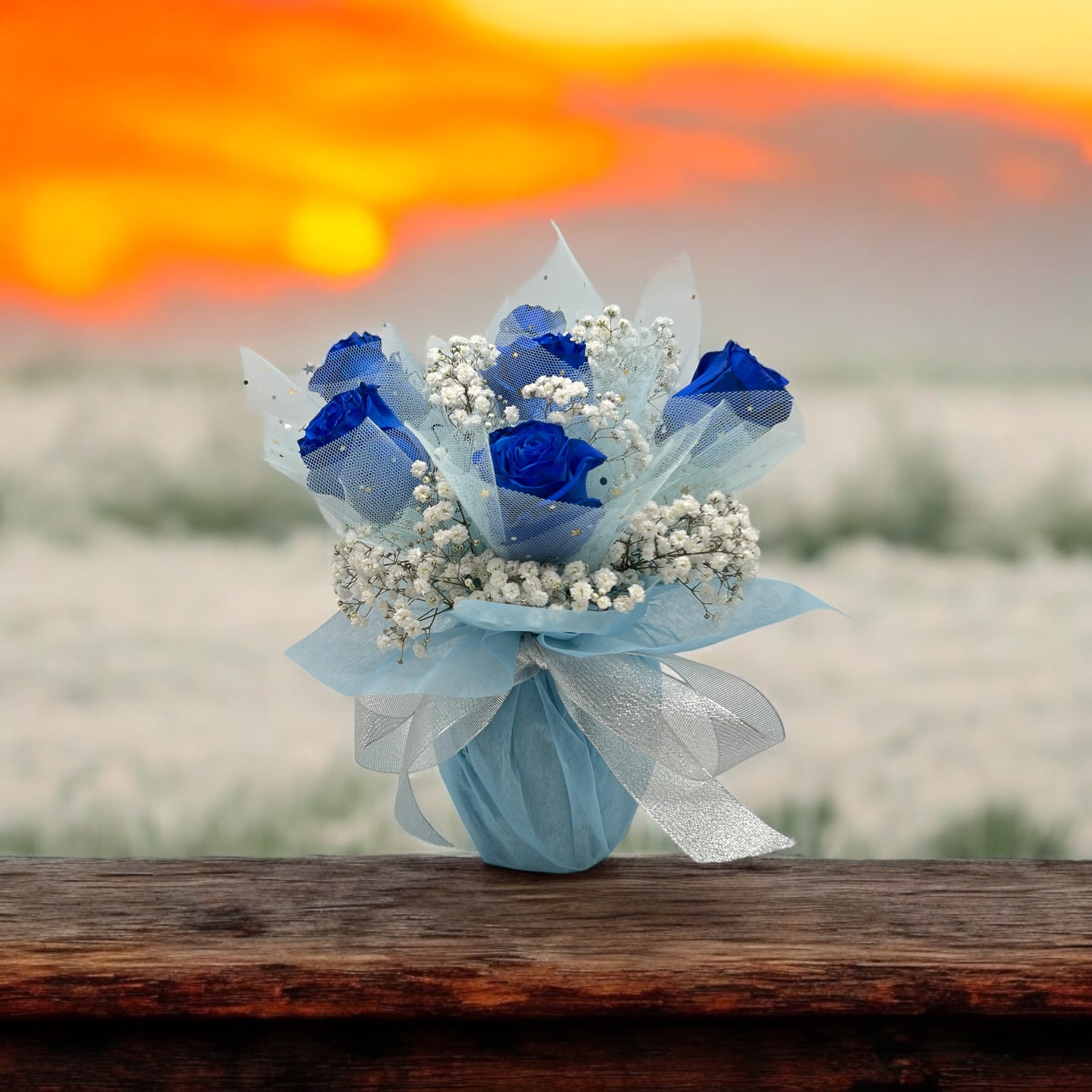 Blue Serenity - Blue roses arrangements in glass vase