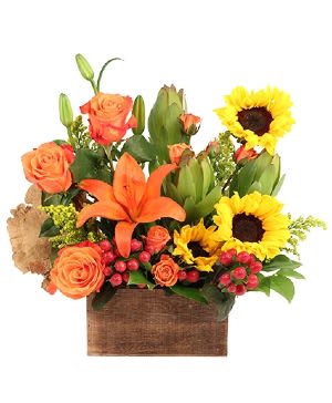 Sunny Radiance  - This cheerful bouquet radiates joy! Featuring lovely orange roses, sunflowers, orange lilies, and more, Sunny Radiance is bursting with color. Make someone’s day brighter with this vibrant bouquet!