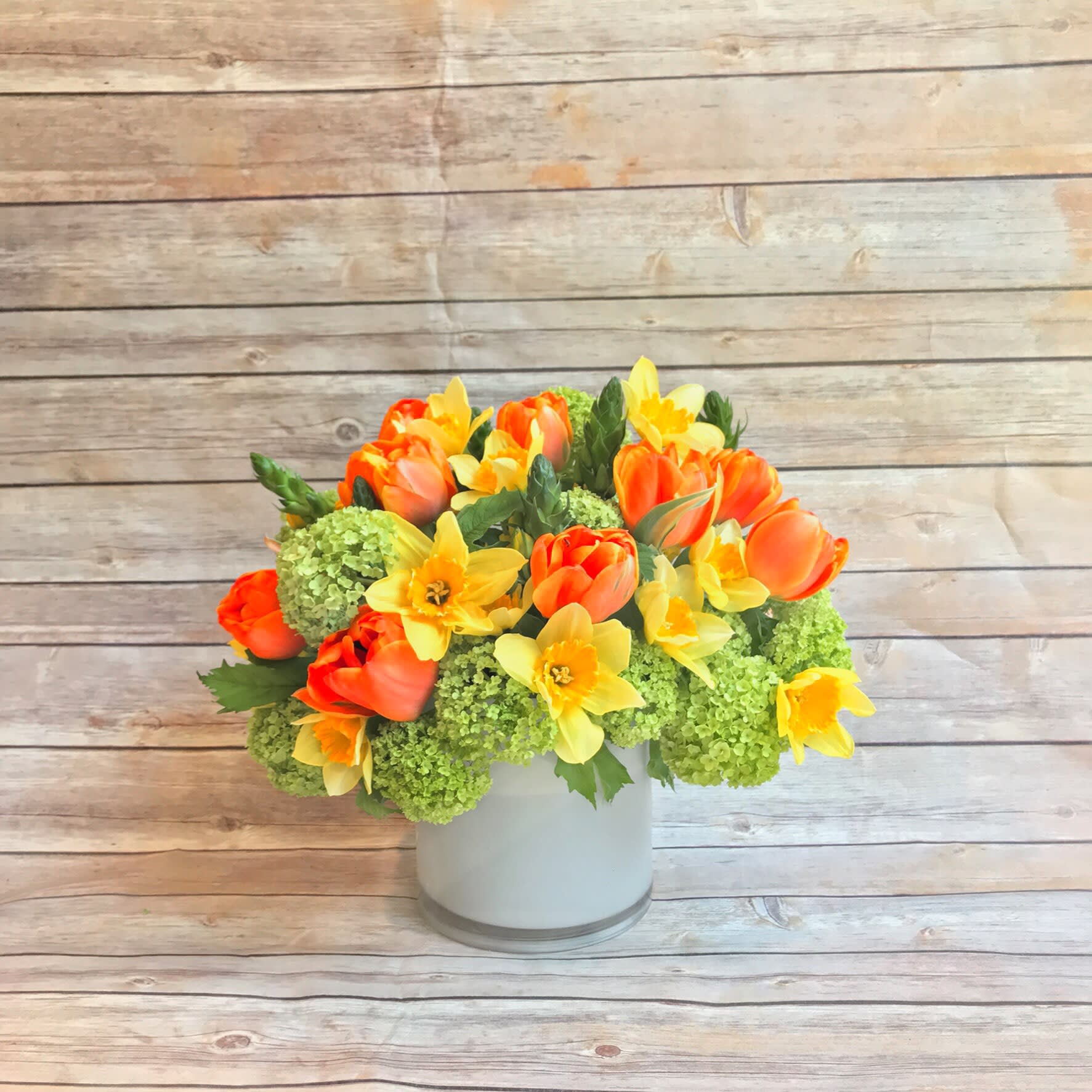 SPRING BEGINS - Spring assortment, of butter daffodils, rocking ornithogalum, field tulips accented with acid greens in a stunning bright sunshine colors. 