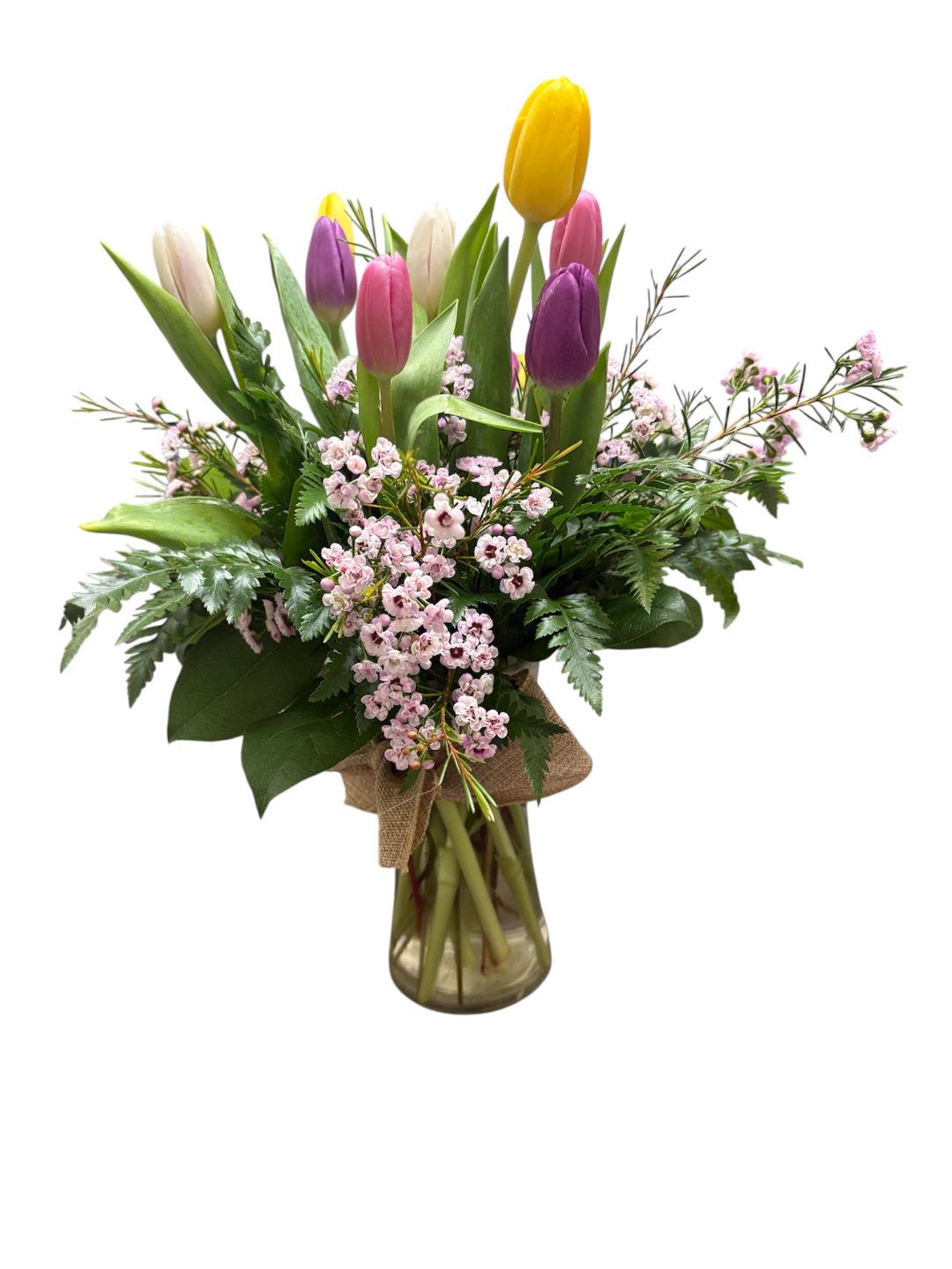 Tulips Galore - Fill your loved ones day with color! This beautiful mixed tulip arrangement is popular to send all year long. 