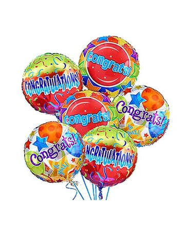 Congrats Balloon Bouquet  - Congratulations Balloon Bouquet with 6 helium mixed assortment of mylar balloons for the occasion with a balloon weight.  