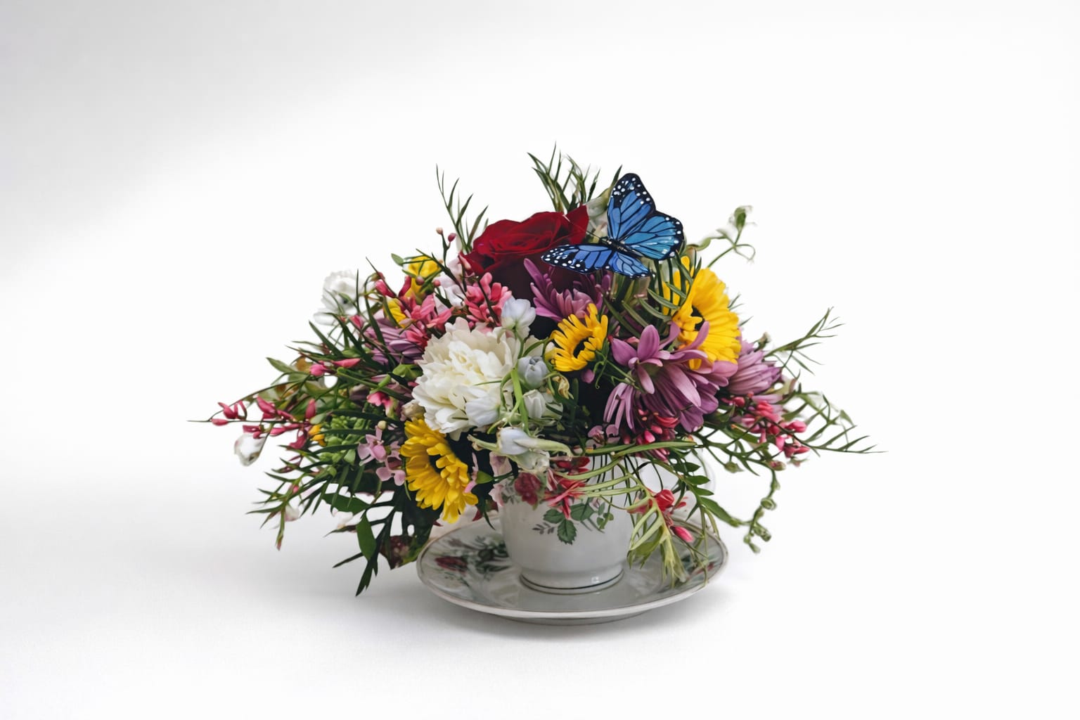 A Spot of Tea - PLEASE NOTE:: we have temporarily run out of teacup and saucers. Pieces ordered will have a floral ceramic mug substituted   Delight someone special with our "A Spot of Tea" fresh floral arrangements, beautifully crafted in charming teacups with matching saucers. These whimsical bouquets are perfect for any occasion, especially as a thoughtful Mother's Day gift. Each arrangement is skillfully designed by our talented florists, ensuring a unique and delightful surprise that will brighten anyone's day. Give the gift of joy and elegance with this adorable floral treat!