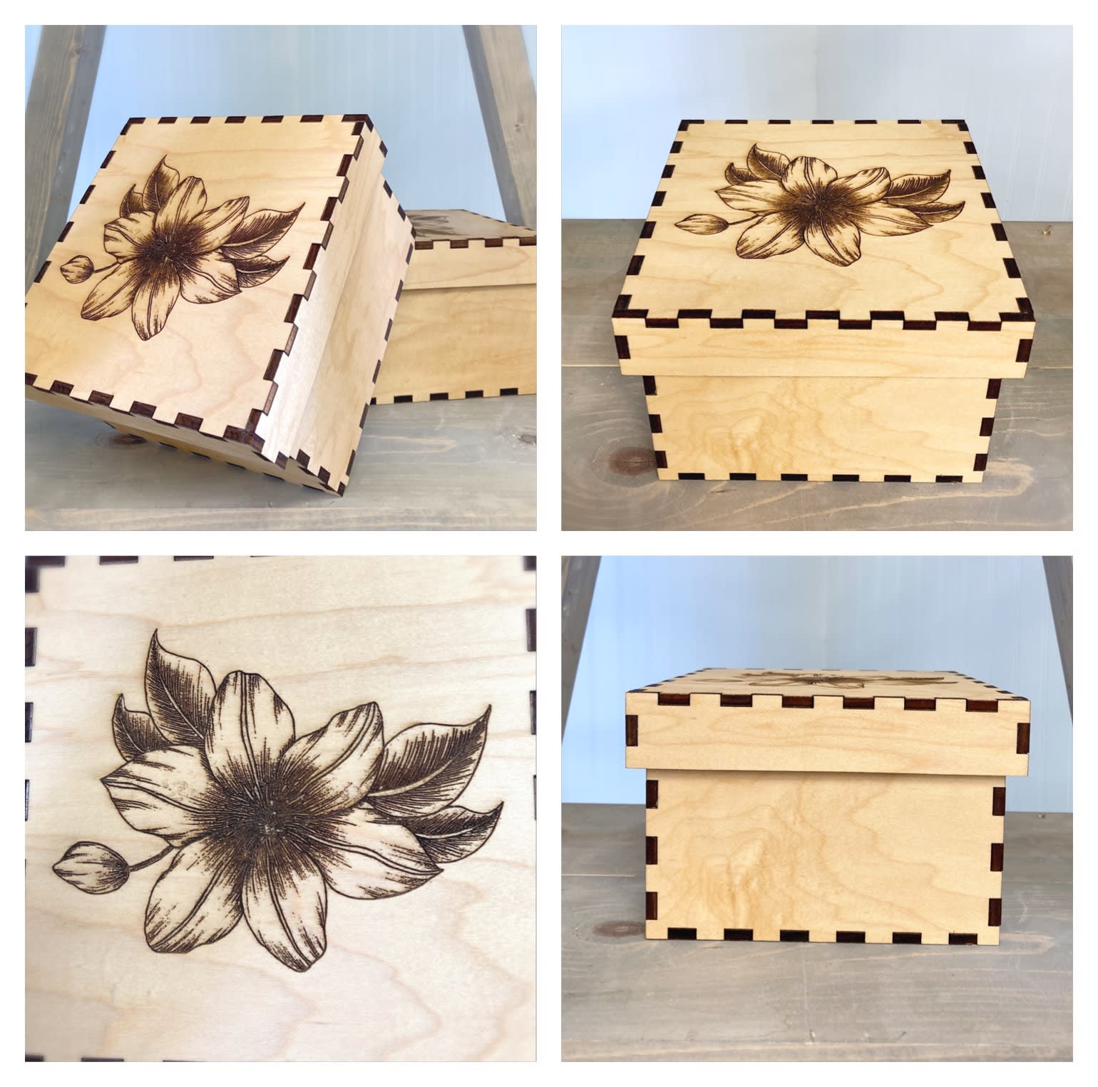 Floral Wood Keepsake Box - This box is wood burned with pretty floral design on the outside, perfect for holding letters, jewelry or any treasures. Crafted in southern Utah,