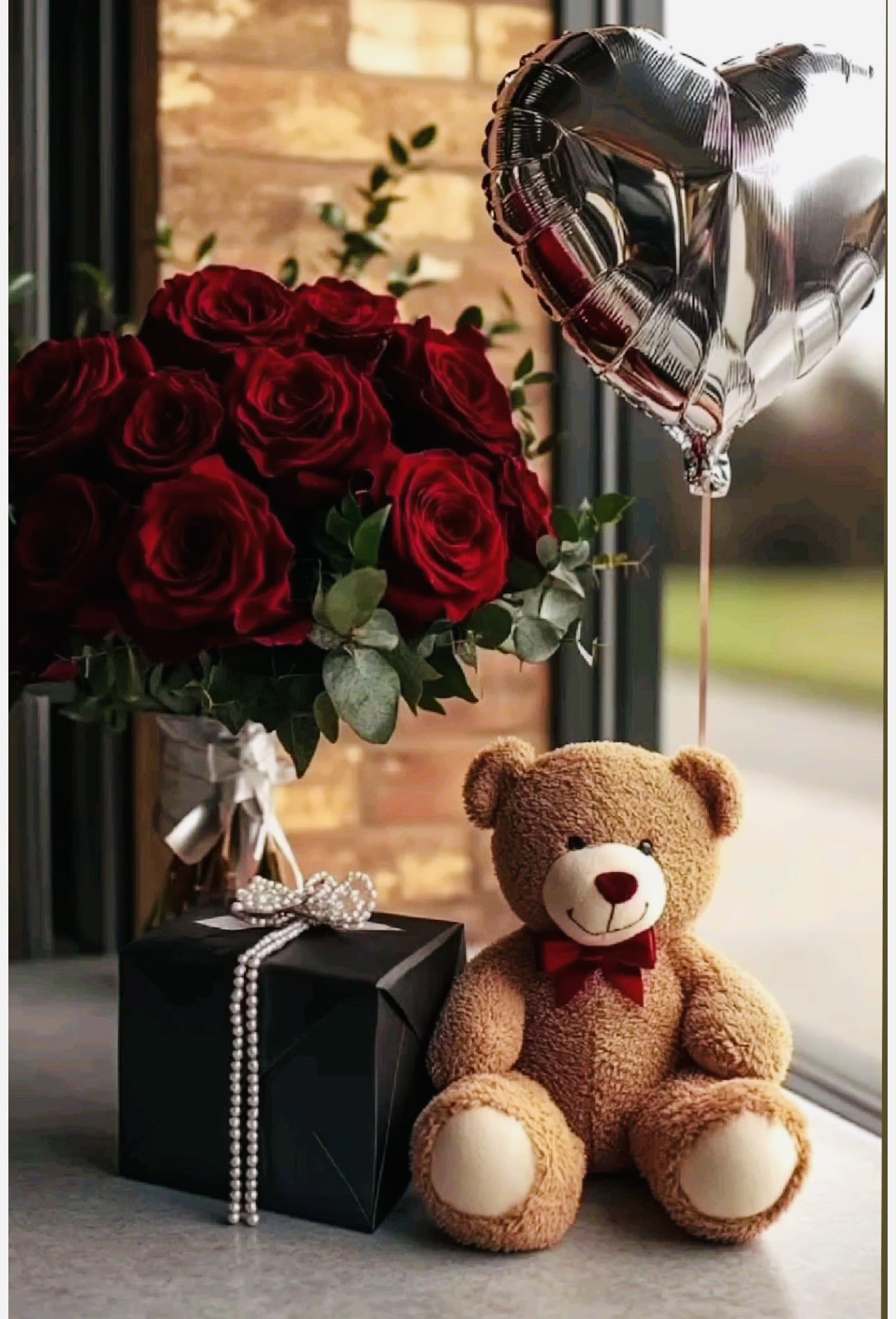 Love in the Air  - (Photo shown for aesthetic, box not included) Love in the Air is a delightful expression of affection, featuring plush roses paired with cheerful balloons for a charming and whimsical gift. Perfect for Valentine’s Day, anniversaries, or just because, this arrangement combines soft, cuddly blooms with a touch of playful celebration. It’s a heartwarming way to lift someone’s spirits and let them know love is truly in the air. 