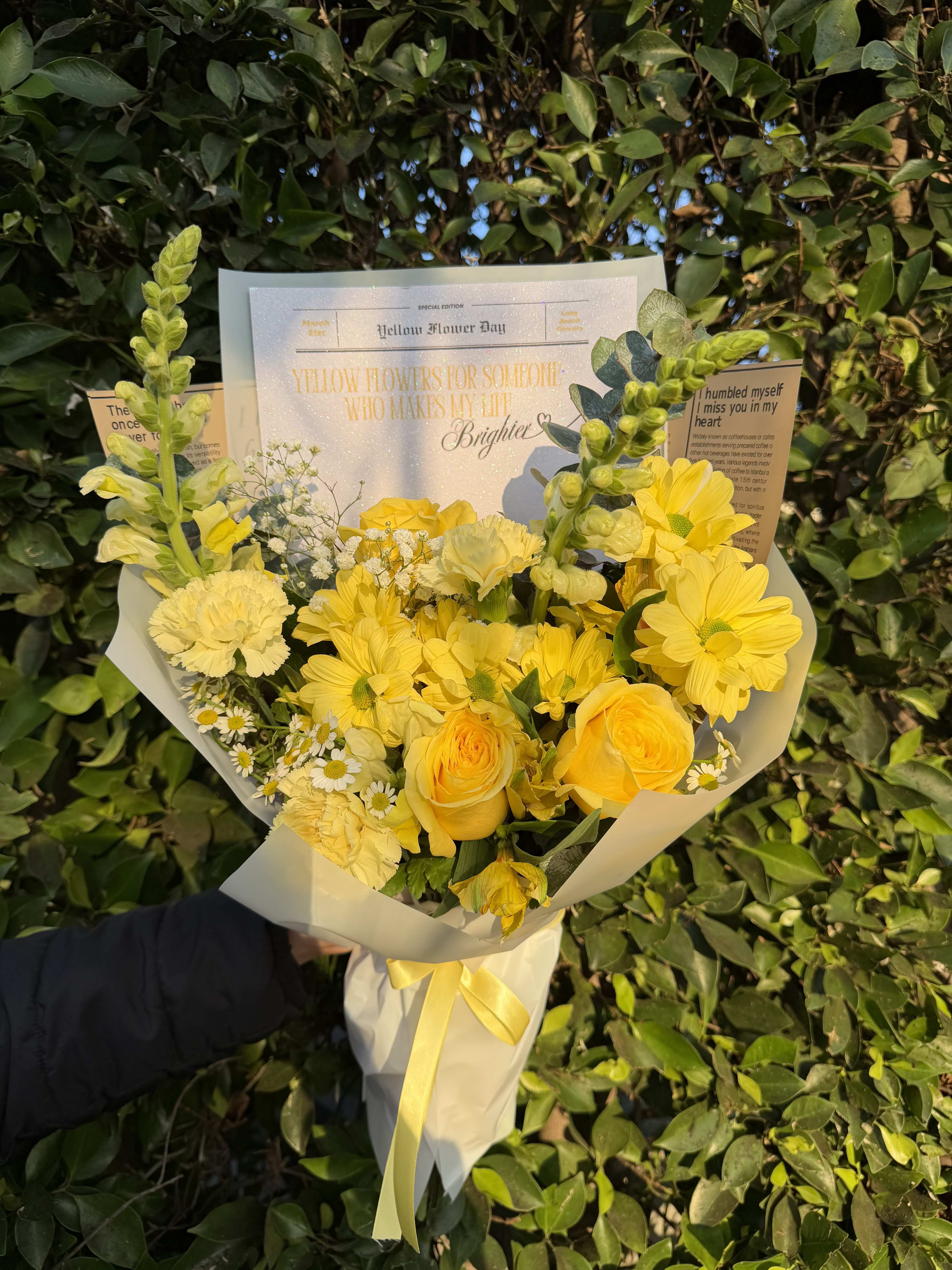 March 21st - A bouquet inspired by the tradition of yellow flowers. Thoughtfully designed with intention and special details, this arrangement expresses admiration, affection, and everything that isn’t always said in words.