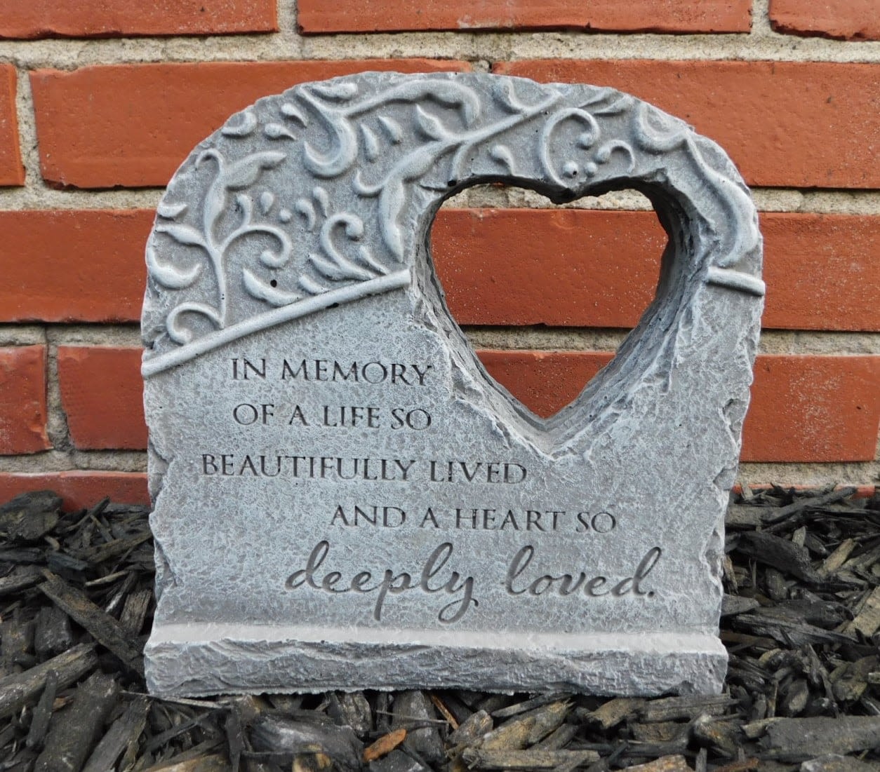Deeply Loved Concrete Plaque - "In memory of a life so beautifully lived and a heart so deeply loved" concrete plaque for grieving family or friends. 8 inches tall